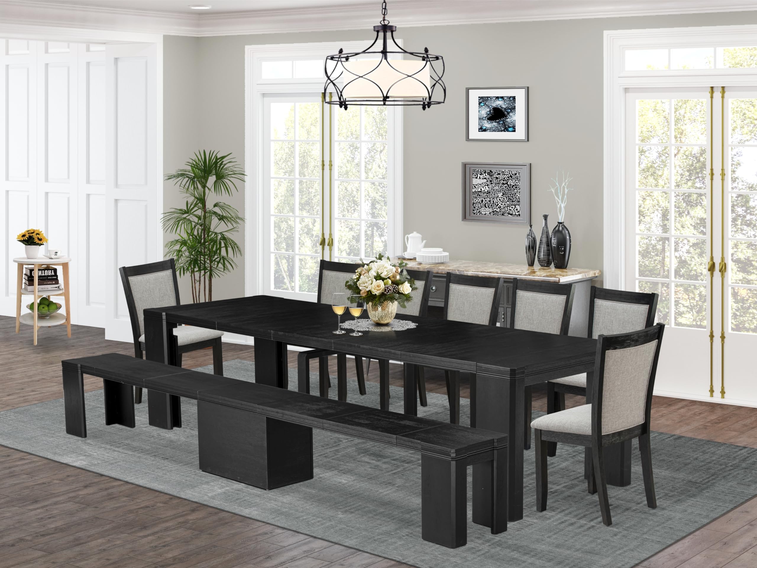 9-piece Dining Room Table Set a Rectangular Dining Table with wooden Benches