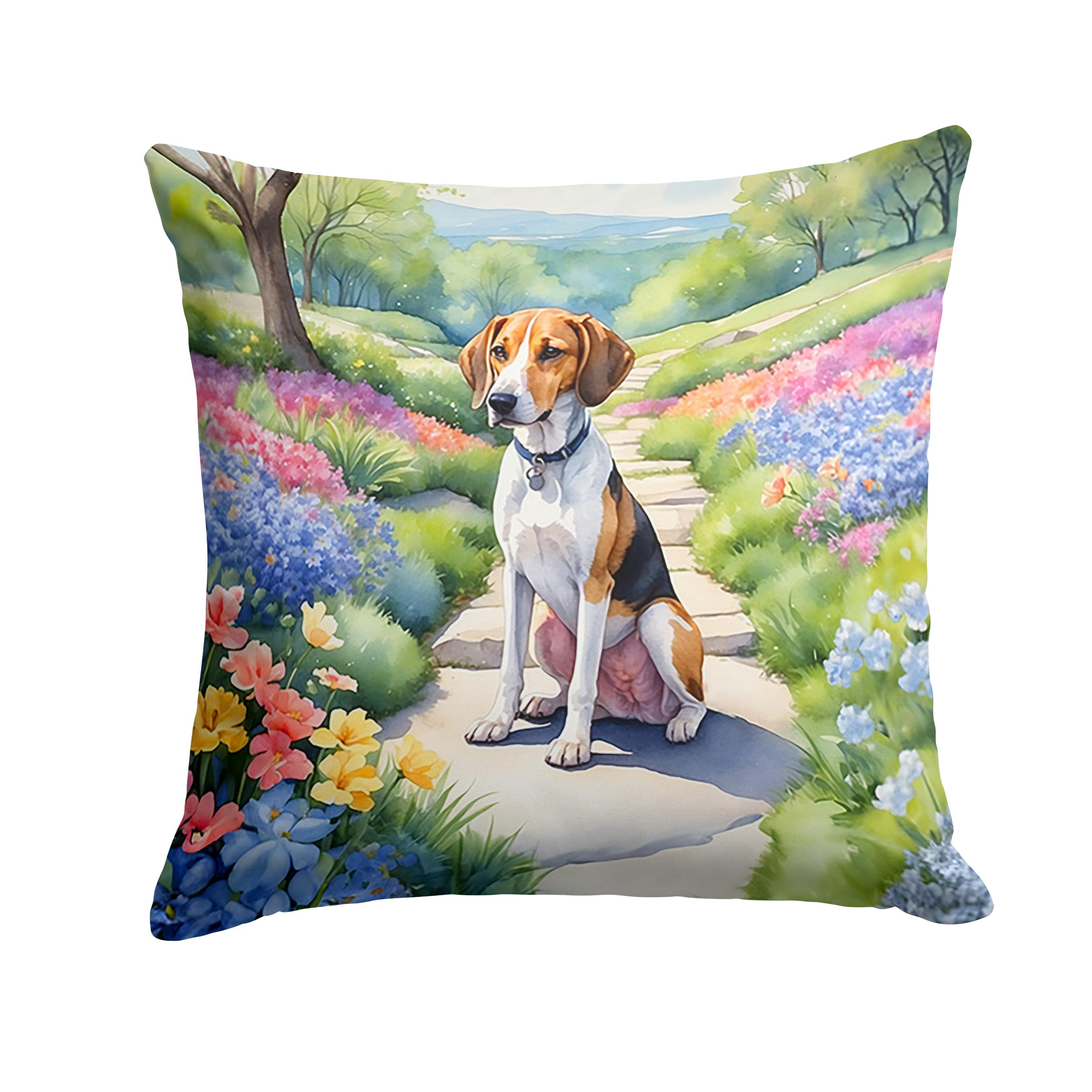Carolines Treasures American Foxhound Spring Garden Throw Pillow Machine Washable, Indoor Outdoor Decorative Pillow for Couch, Bed or Patio, 18Hx18W