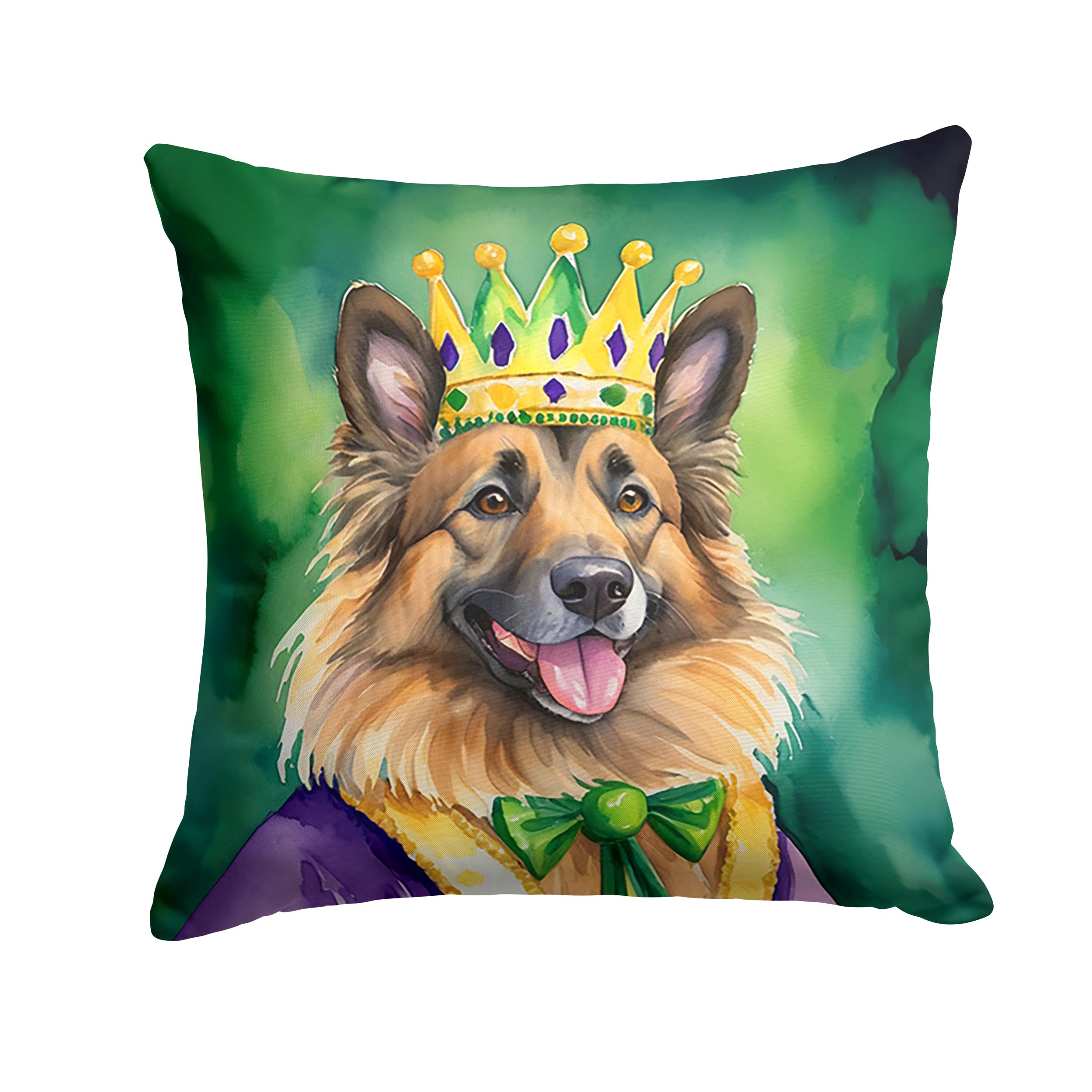 Carolines Treasures Belgian Tervuren King of Mardi Gras Throw Pillow Machine Washable, Indoor Outdoor Decorative Pillow for Couch, Bed or Patio, 18Hx18W