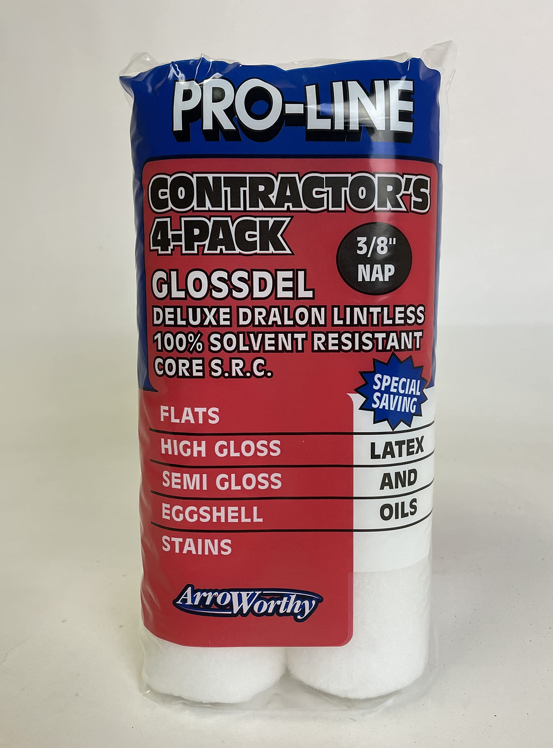 9Fgl3-4Pk 9 38 Nap Glossdel Lintless - White Roller Cover 4Pack