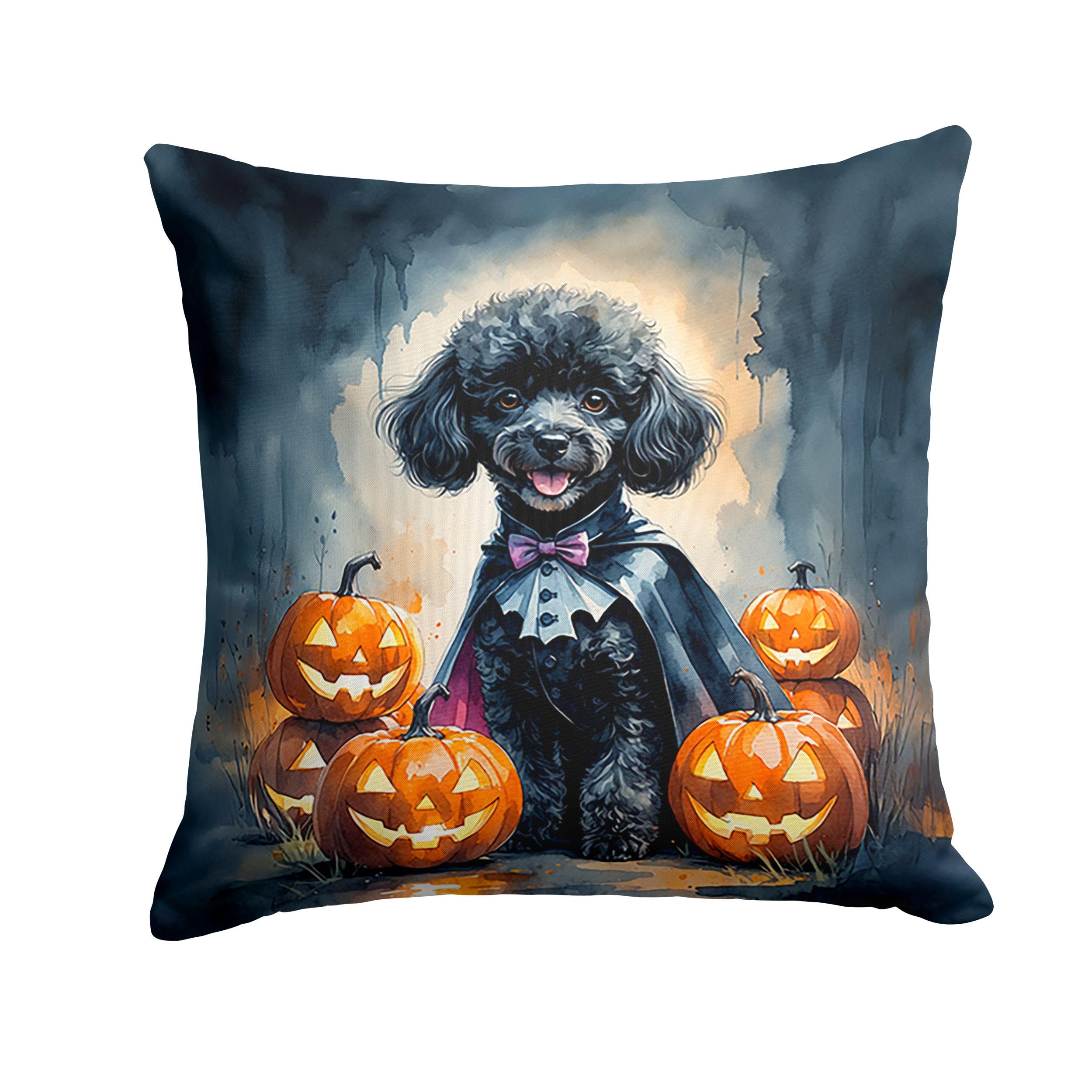 Carolines Treasures Black Poodle Puppy Halloween Throw Pillow Machine Washable, Indoor Outdoor Decorative Pillow for Couch, Bed or Patio, 14Hx14W