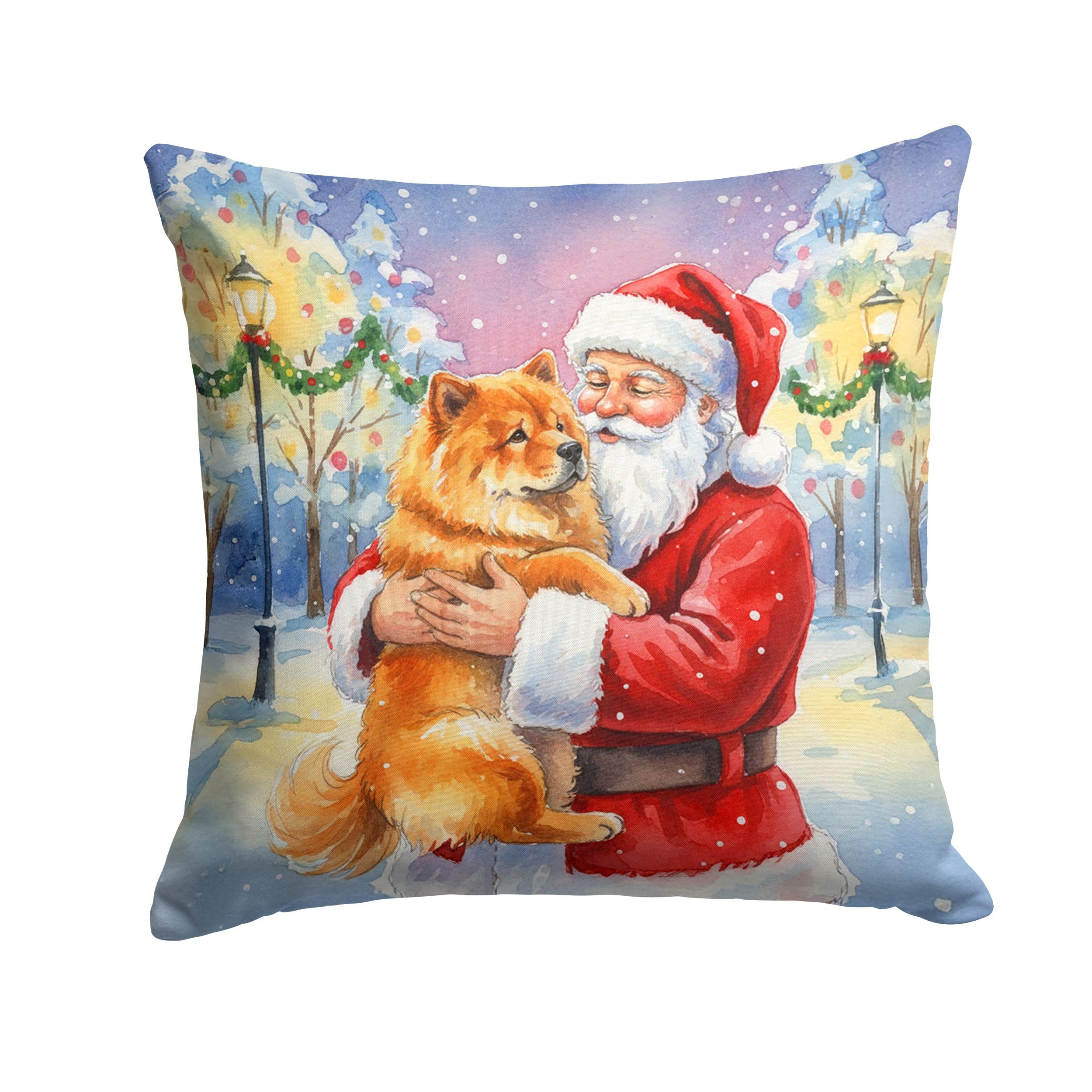 Carolines Treasures Chow Chow with Santa Claus Throw Pillow Decorative Indoor Outdoor Accent Cushion for Couch, Bed or Patio, 18Hx18W