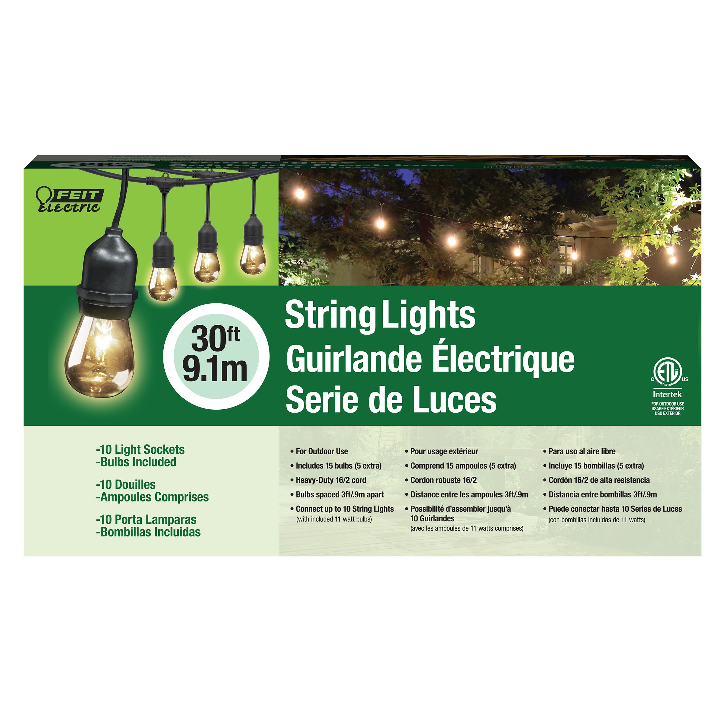 Feit Incandescent String Lights Warm White 30 ft. 10 lights, (Pack of 1)