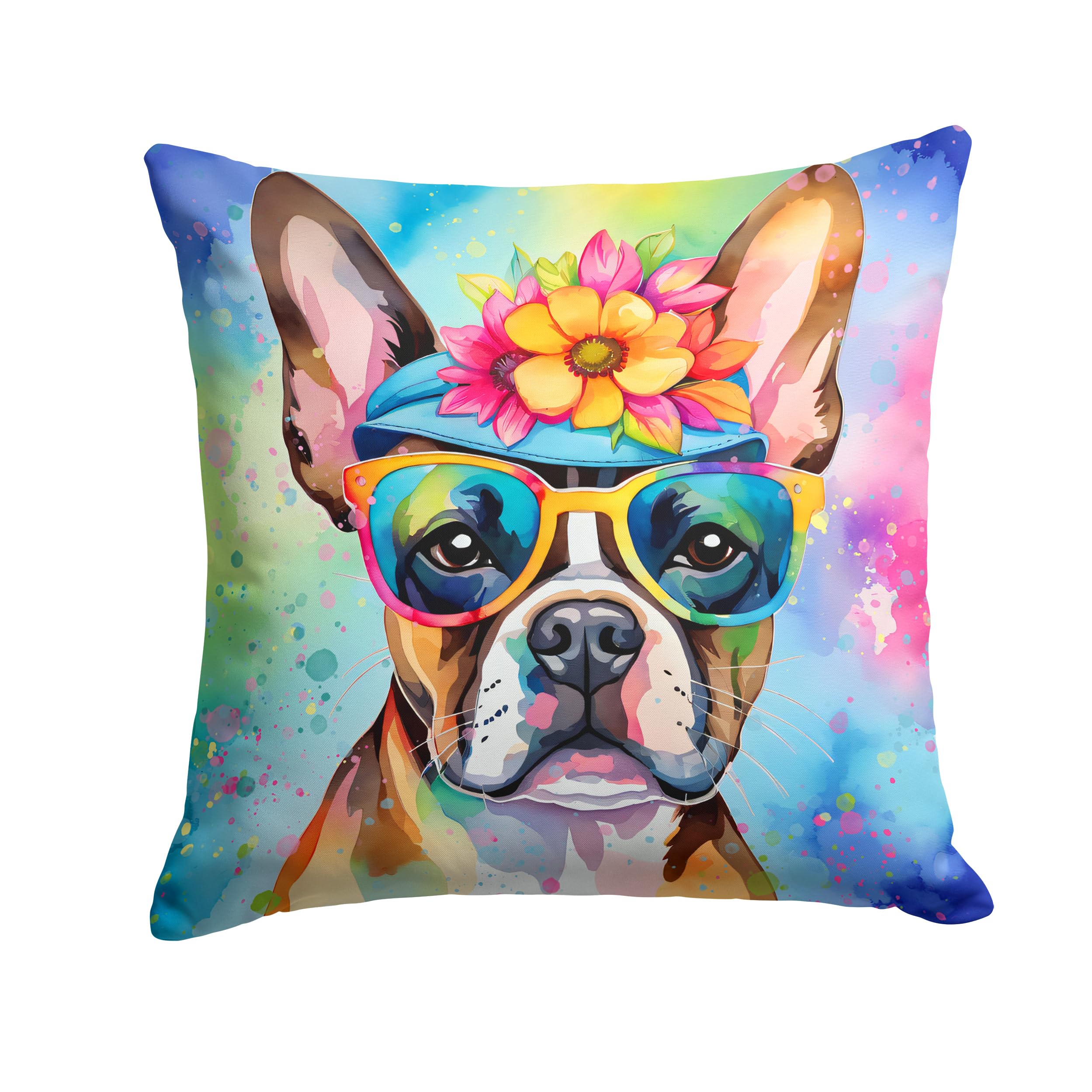 Boston Terrier Hippie Dawg Throw Pillow