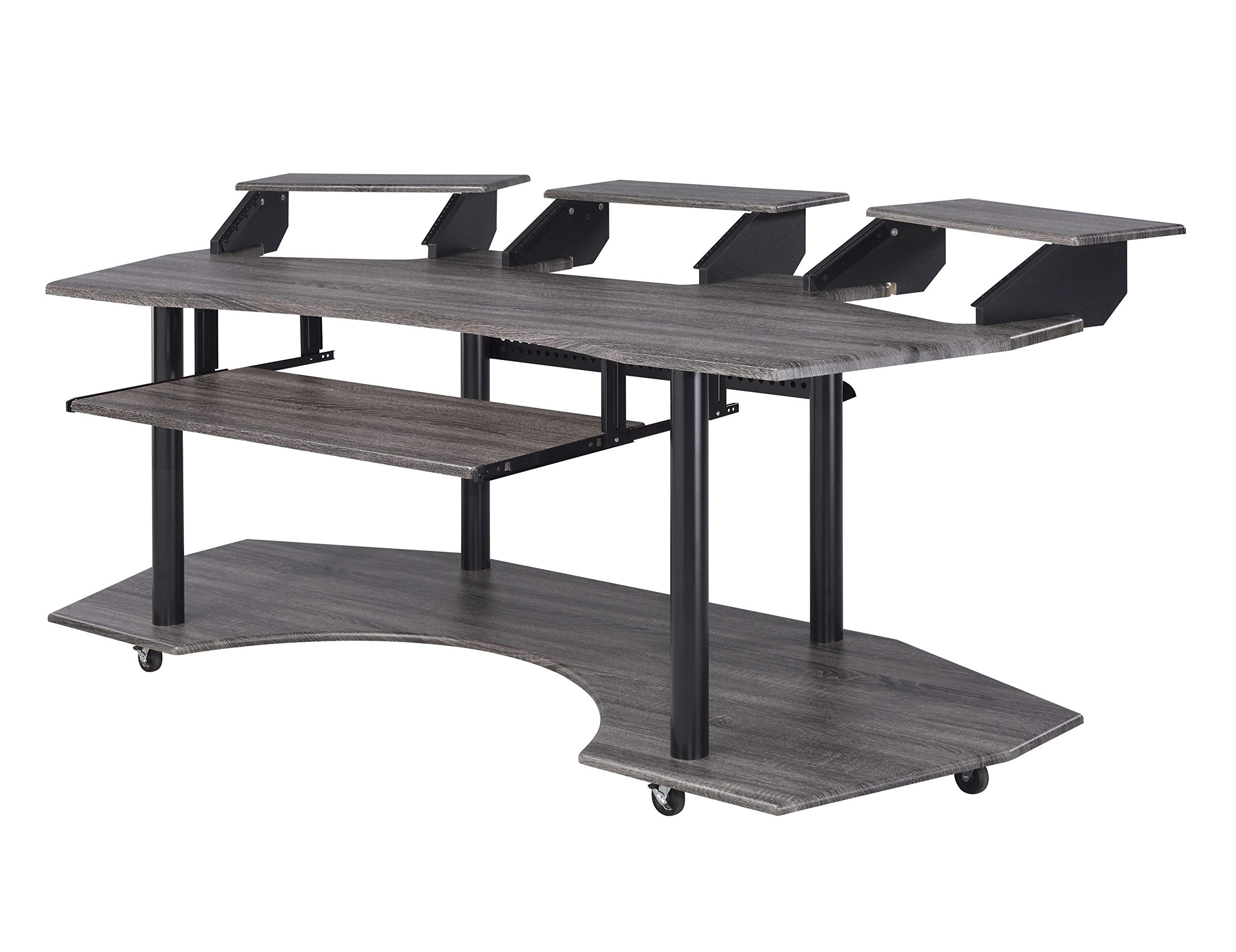 Wooden Computer Desk with Keyboard Tray and Open Bottom Shelf, Gray