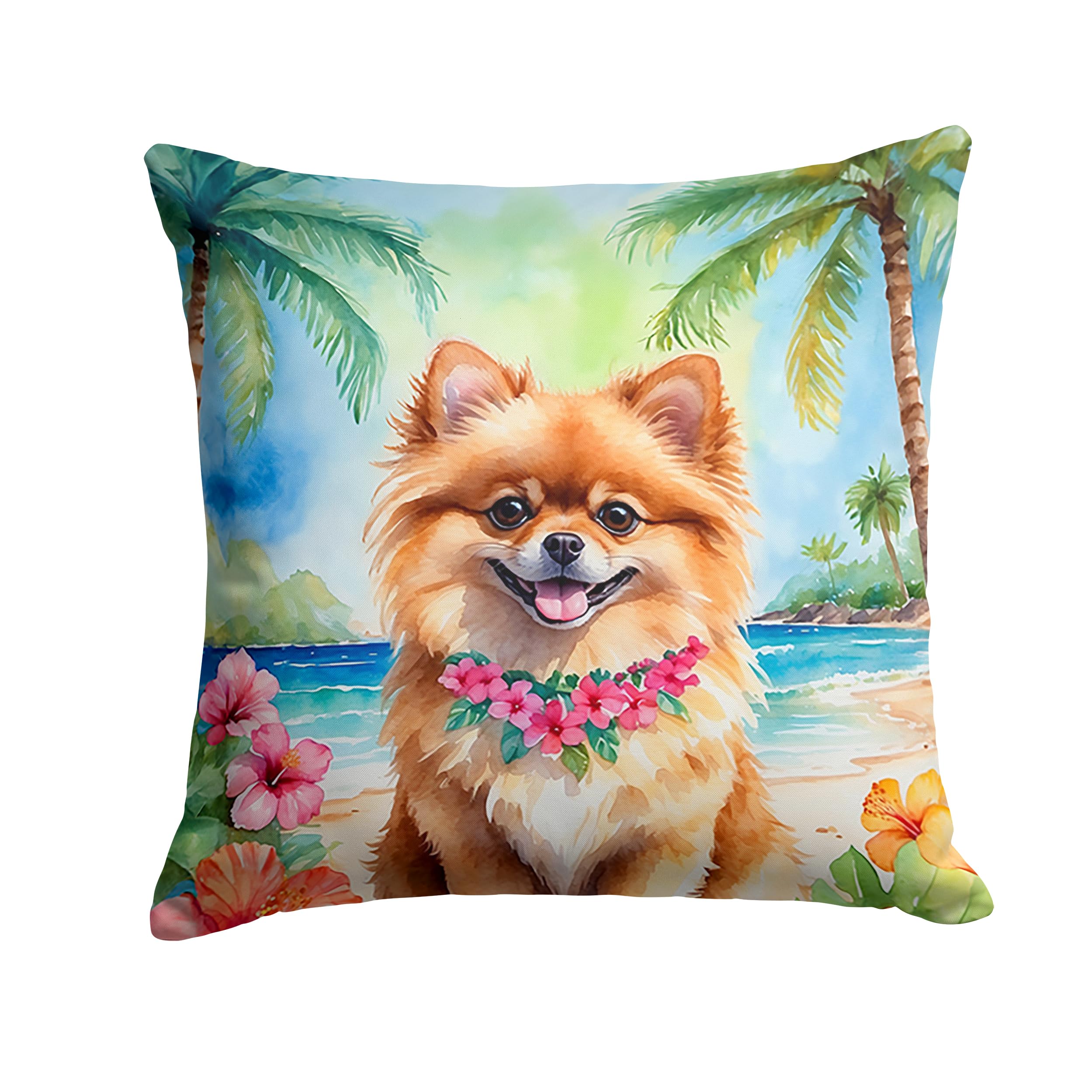 Pomeranian Luau Throw Pillow