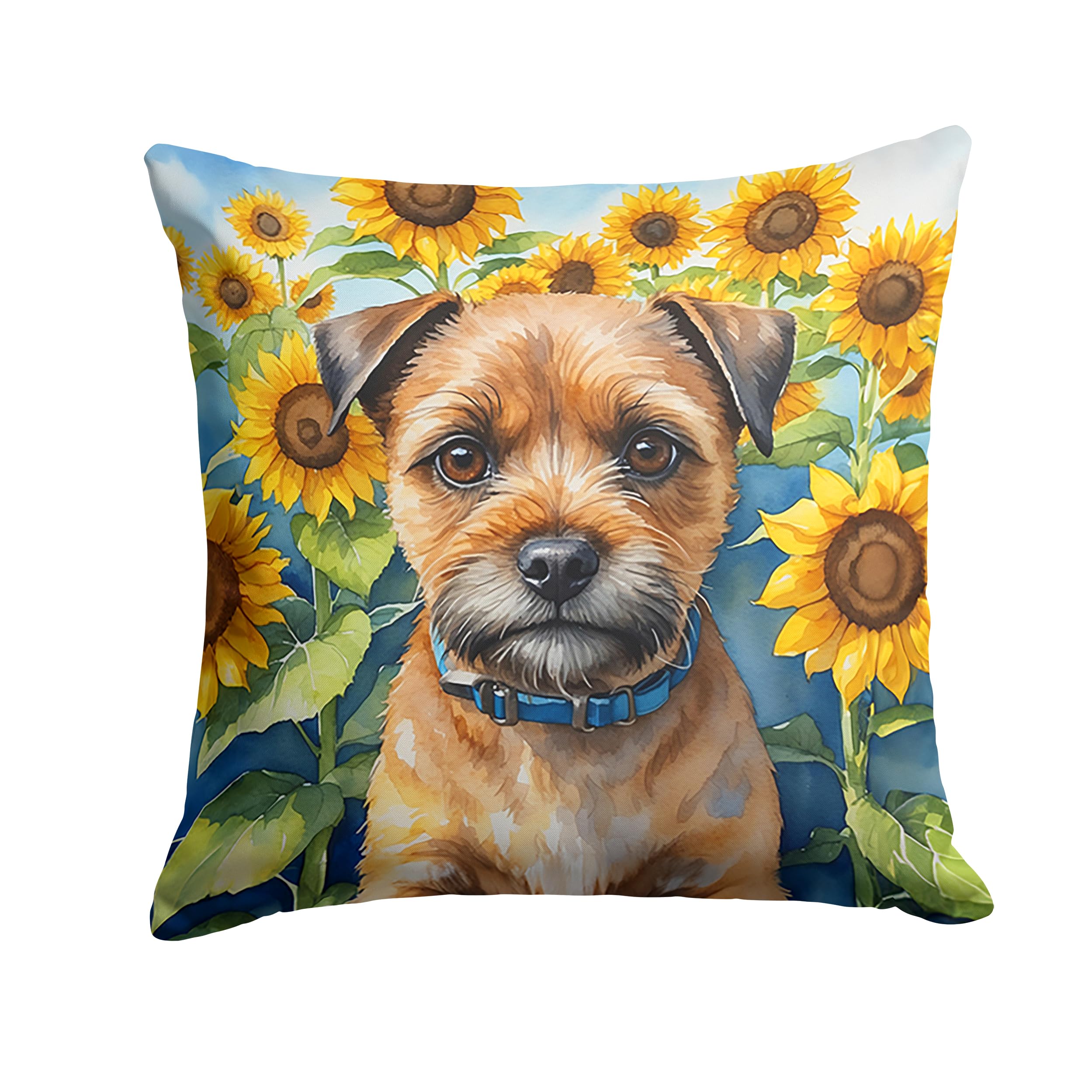 Border Terrier In Sunflowers Throw Pillow