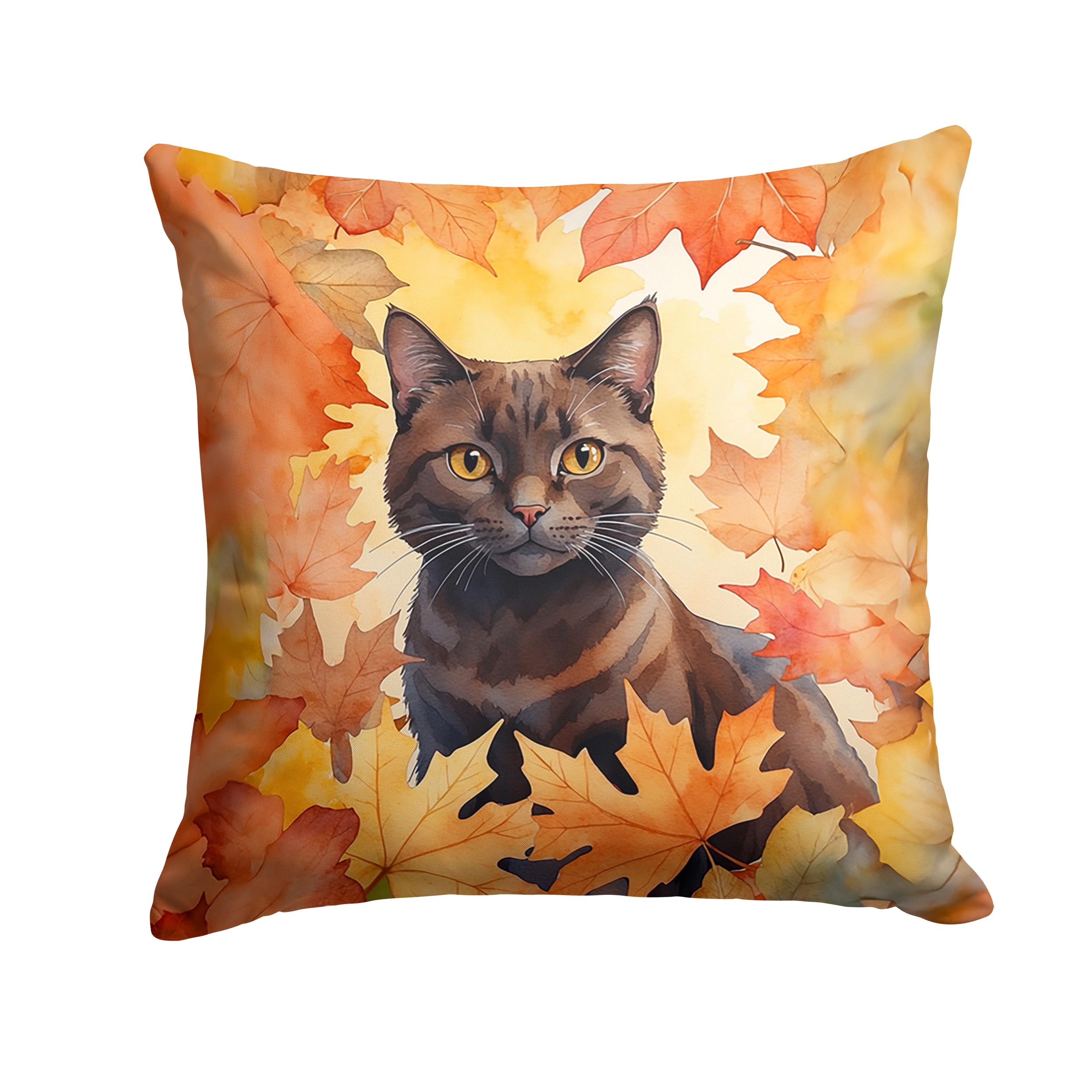 Carolines Treasures York Chocolate Cat in Fall Leaves Throw Pillow Machine Washable, Indoor Outdoor Decorative Pillow for Couch, Bed or Patio, 18Hx18W