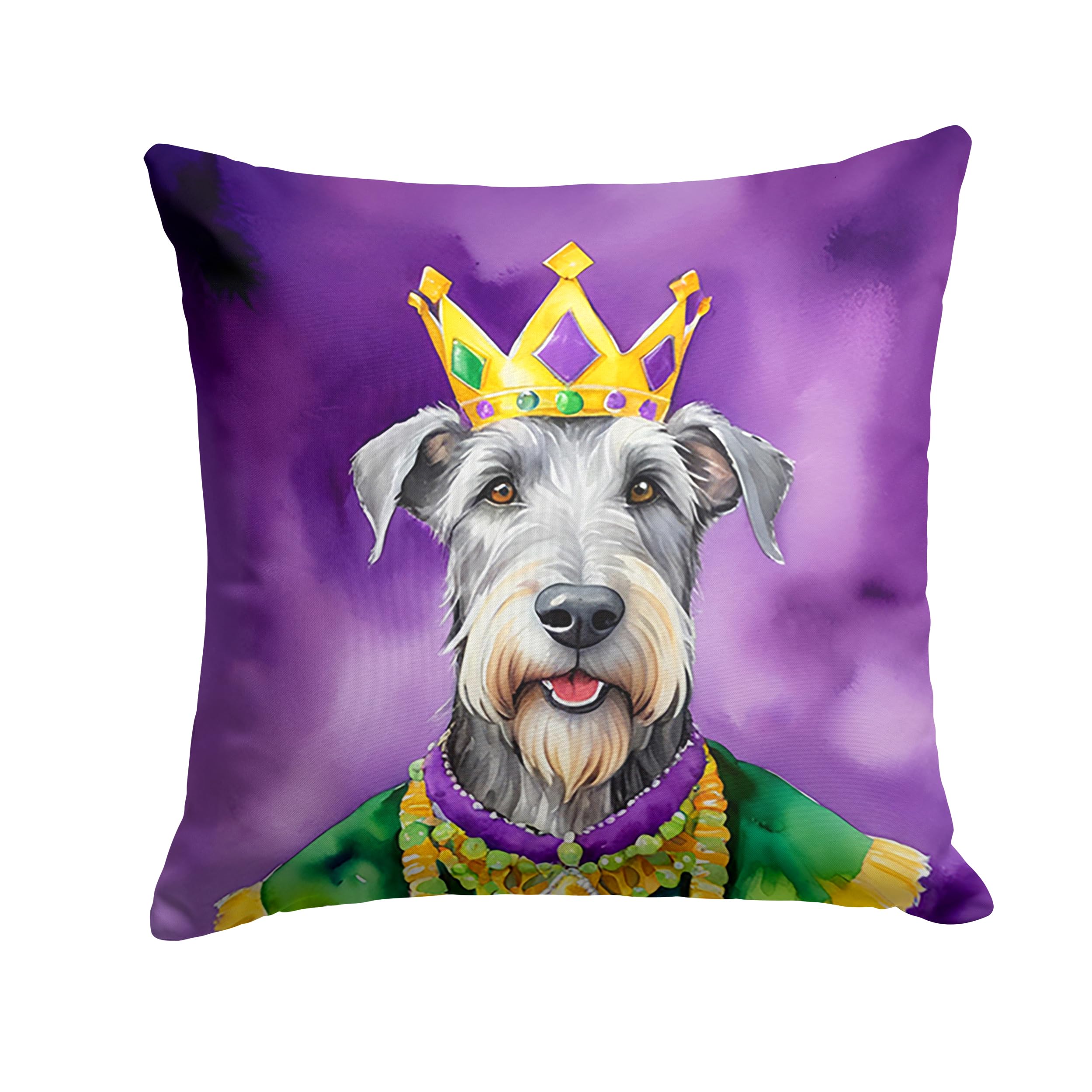 Carolines Treasures Irish Wolfhound King of Mardi Gras Throw Pillow Machine Washable, Indoor Outdoor Decorative Pillow for Couch, Bed or Patio, 14Hx14W