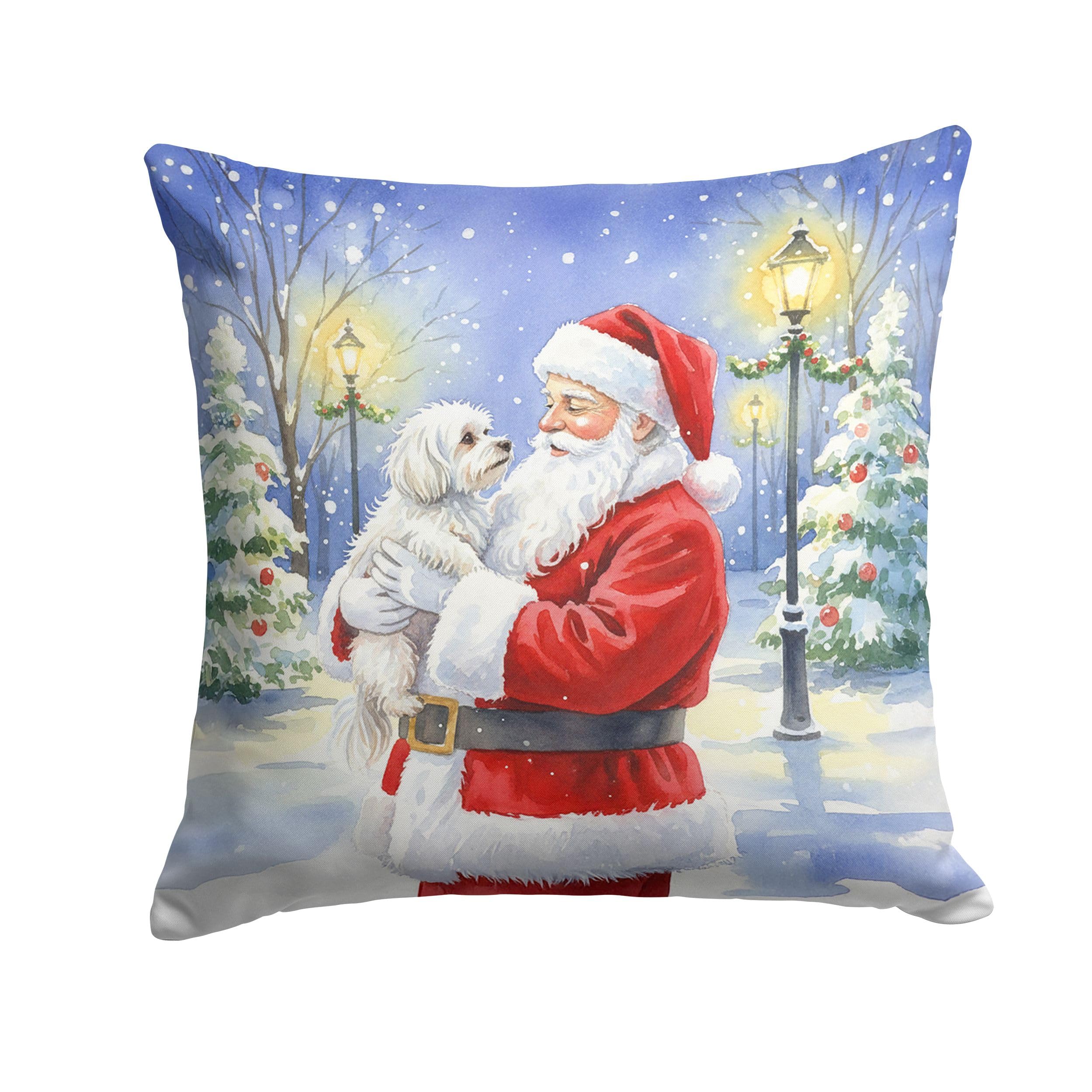 Carolines Treasures Maltese with Santa Claus Throw Pillow Decorative Indoor Outdoor Accent Cushion for Couch, Bed or Patio, 18Hx18W