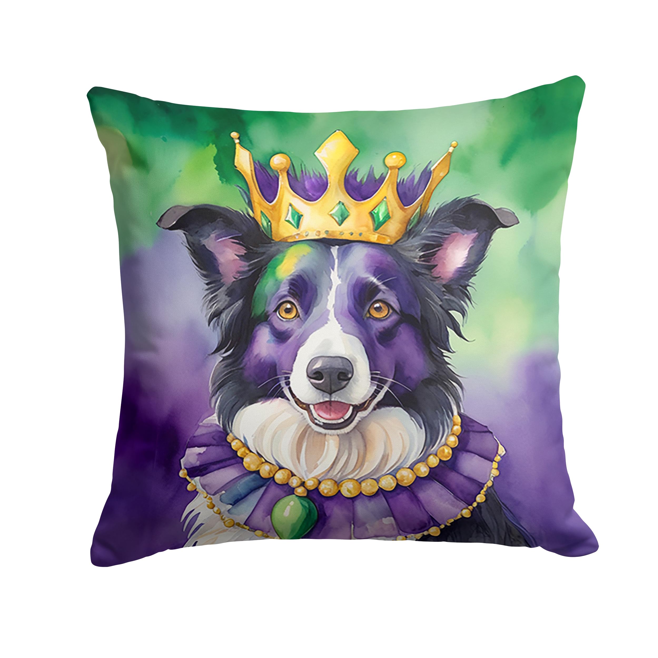 Carolines Treasures Border Collie King of Mardi Gras Throw Pillow Machine Washable, Indoor Outdoor Decorative Pillow for Couch, Bed or Patio, 18Hx18W