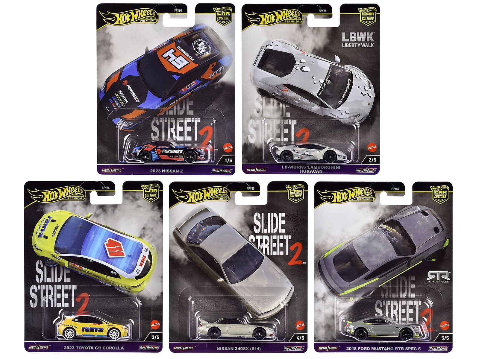Slide Street 2” 5 piece Set “Car Culture” 2024 Series H Diecast Model Cars by Hot Wheels