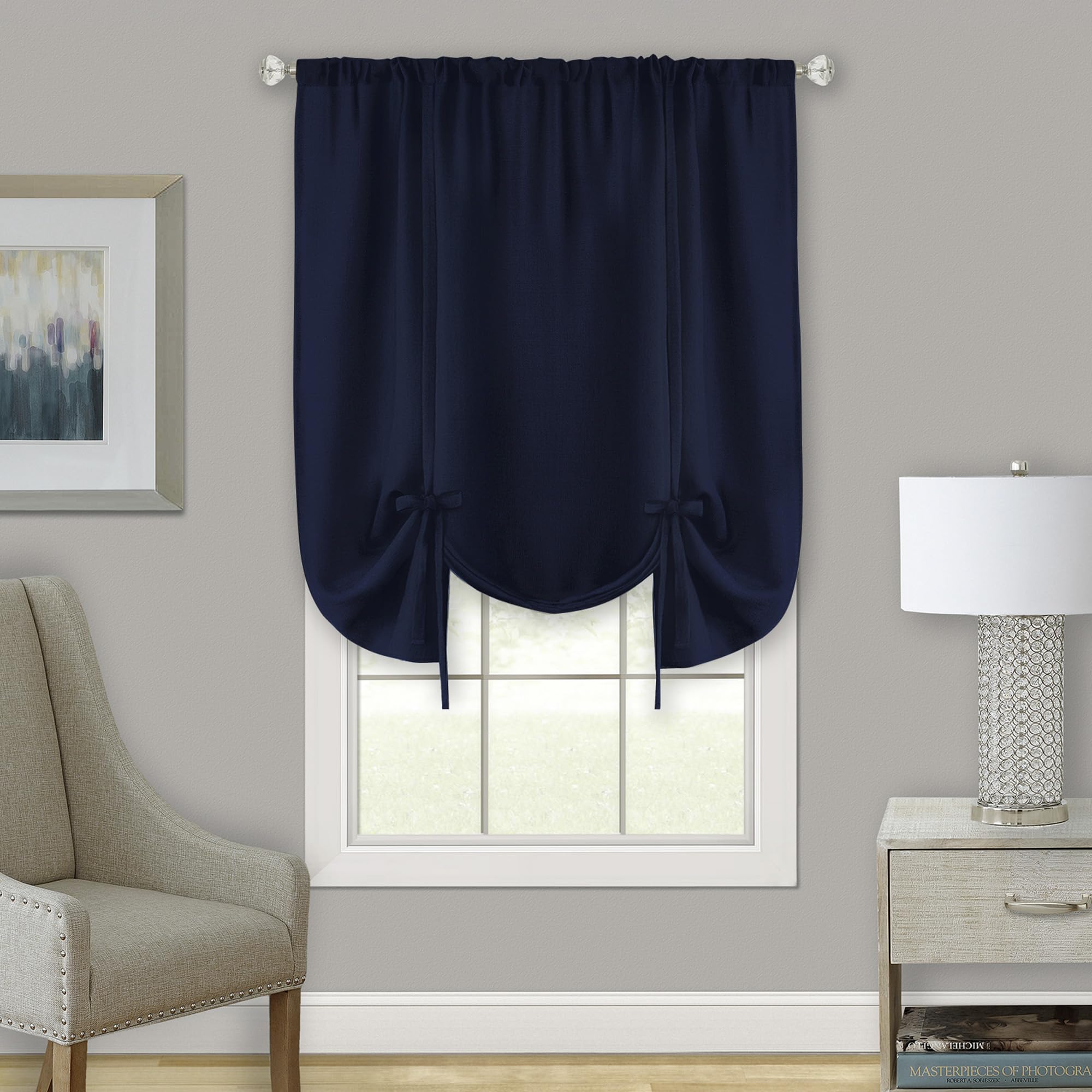 Darcy Window Curtain Tie Up Shade - 58x63 - Navy