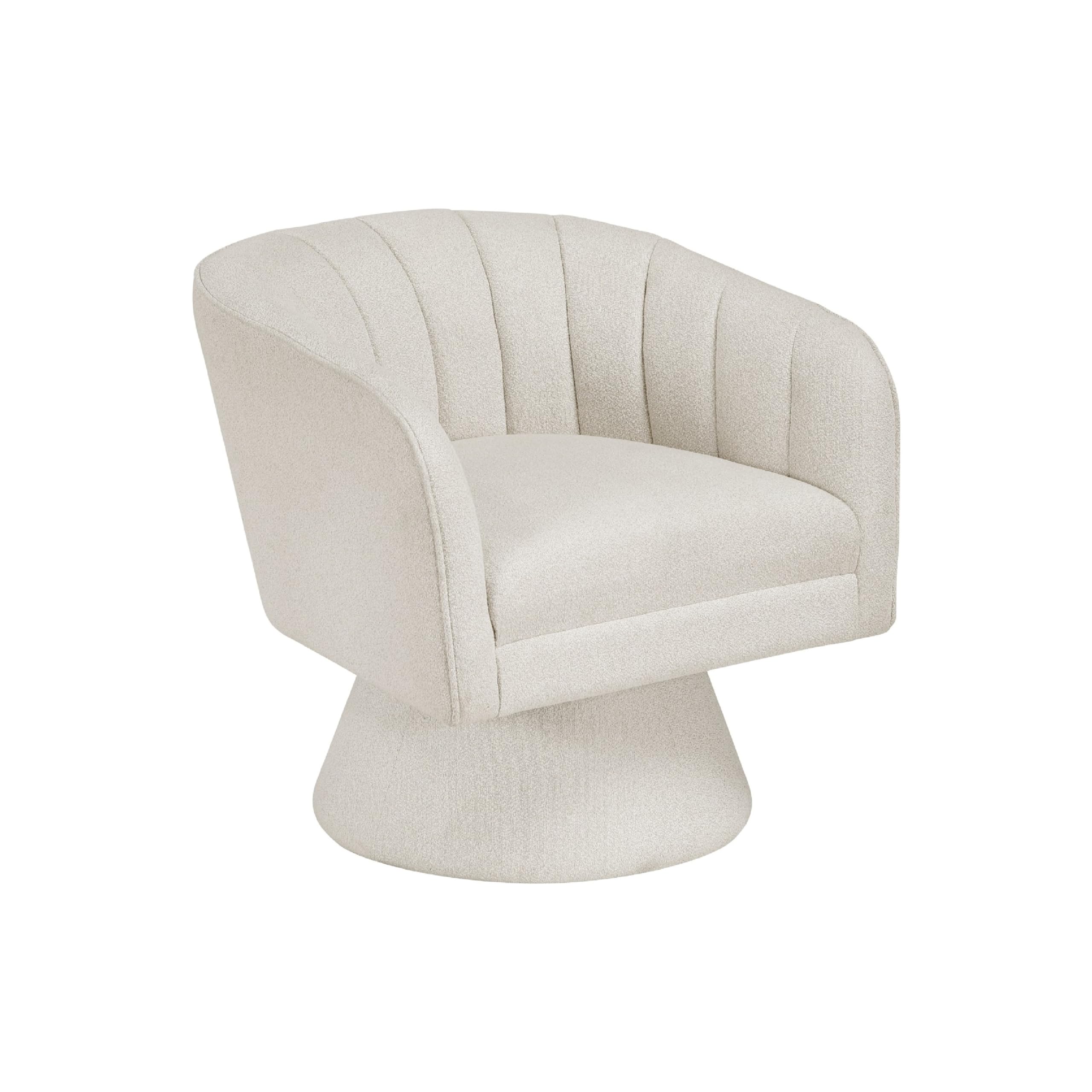 Shea Swivel Accent Chair, Beige Boucle Fabric, Channel Stitched