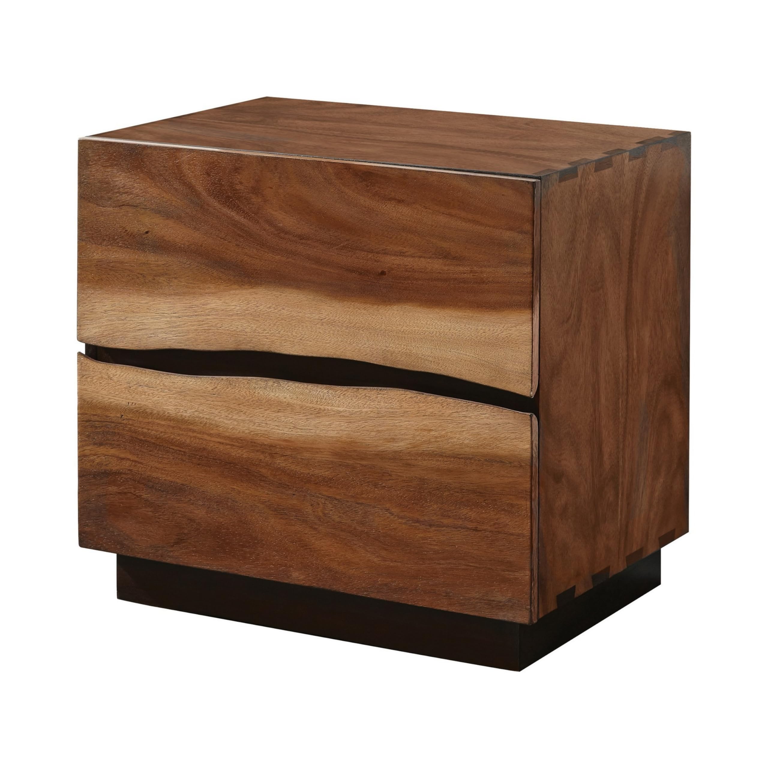 Nightstand with 2 Drawers and Live Edge Details, Brown