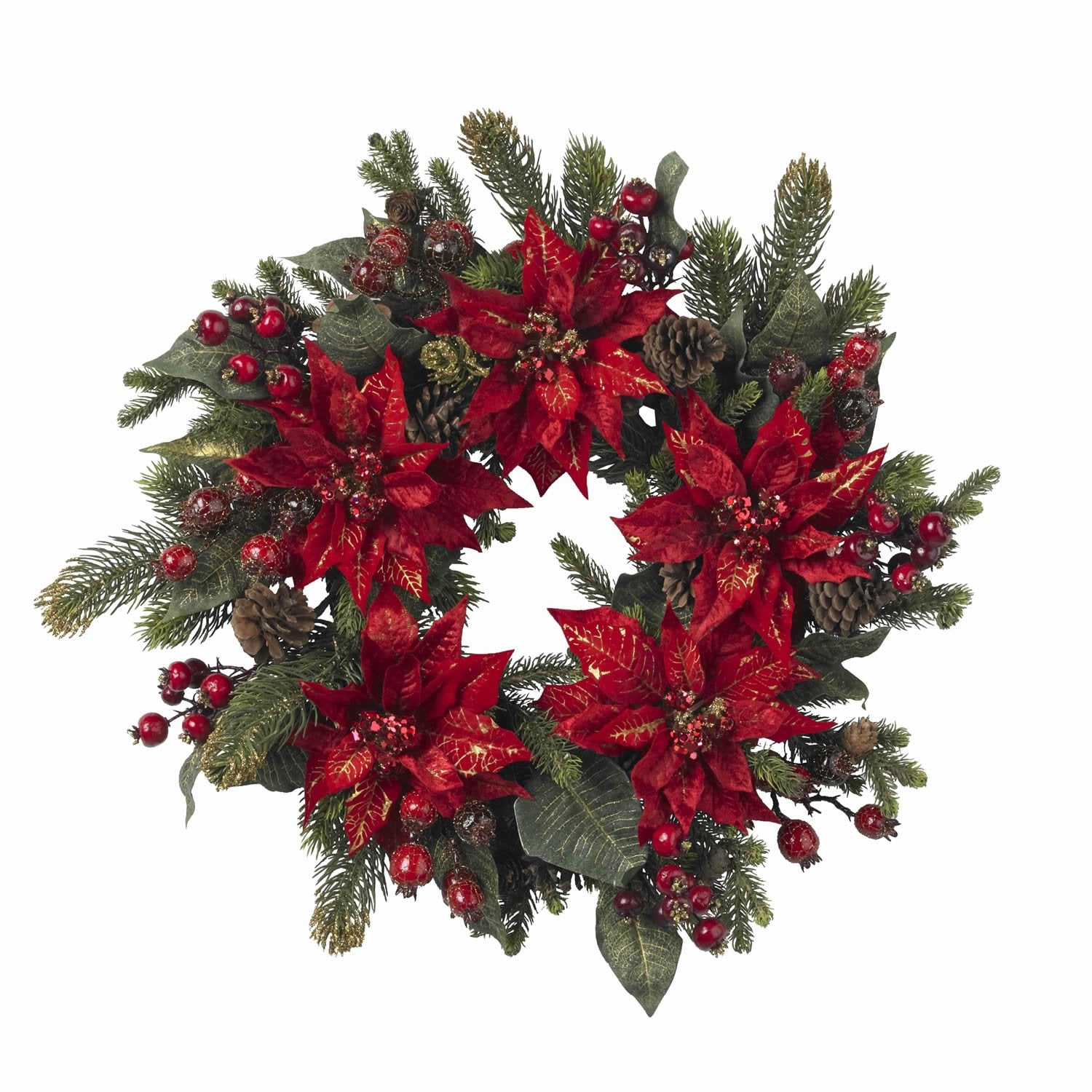24″ Poinsettia & Berry Wreath