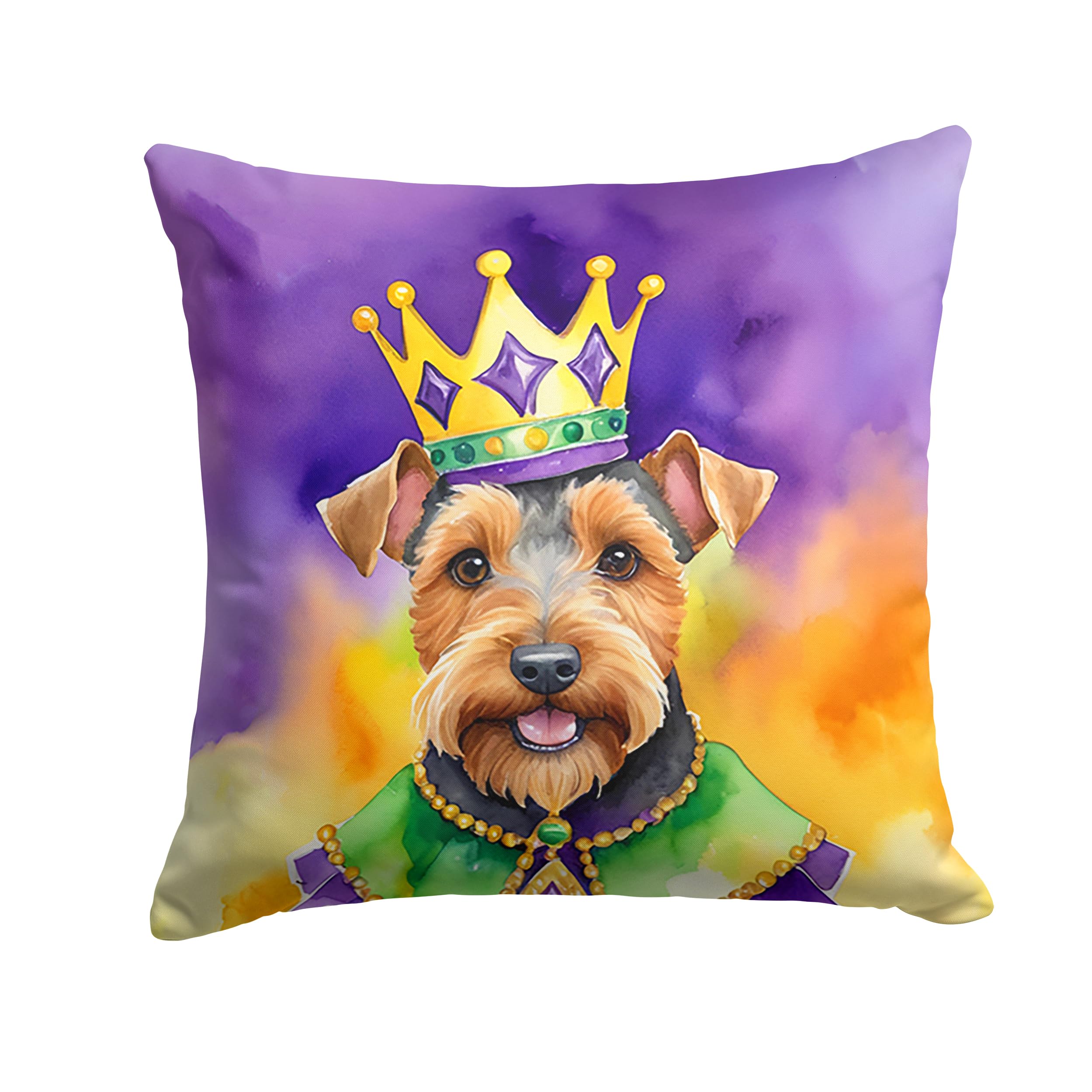 Carolines Treasures Welsh Terrier King of Mardi Gras Throw Pillow Machine Washable, Indoor Outdoor Decorative Pillow for Couch, Bed or Patio, 14Hx14W
