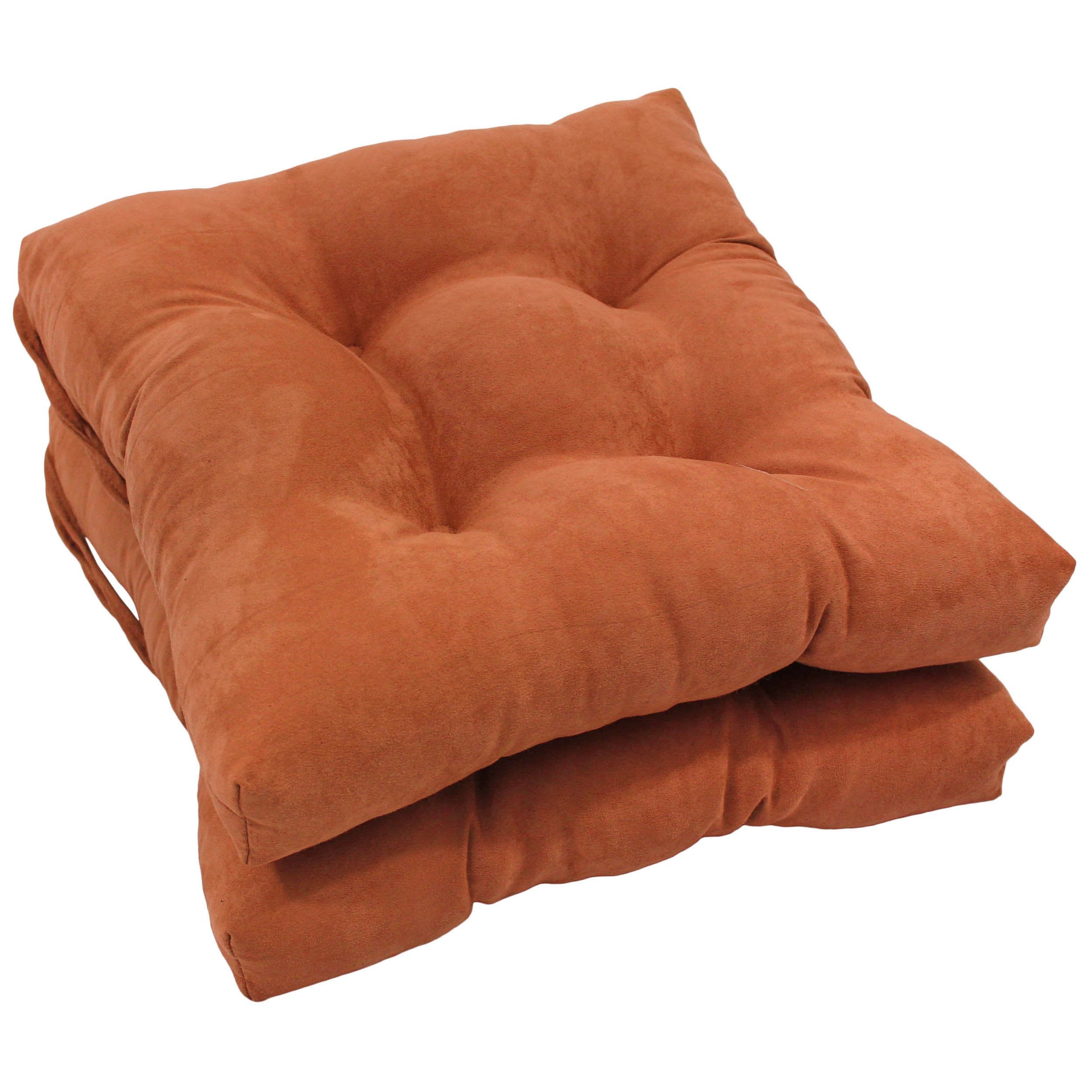 16-inch Solid Micro Suede Square Tufted Chair Cushions (Set of 2) - Spice