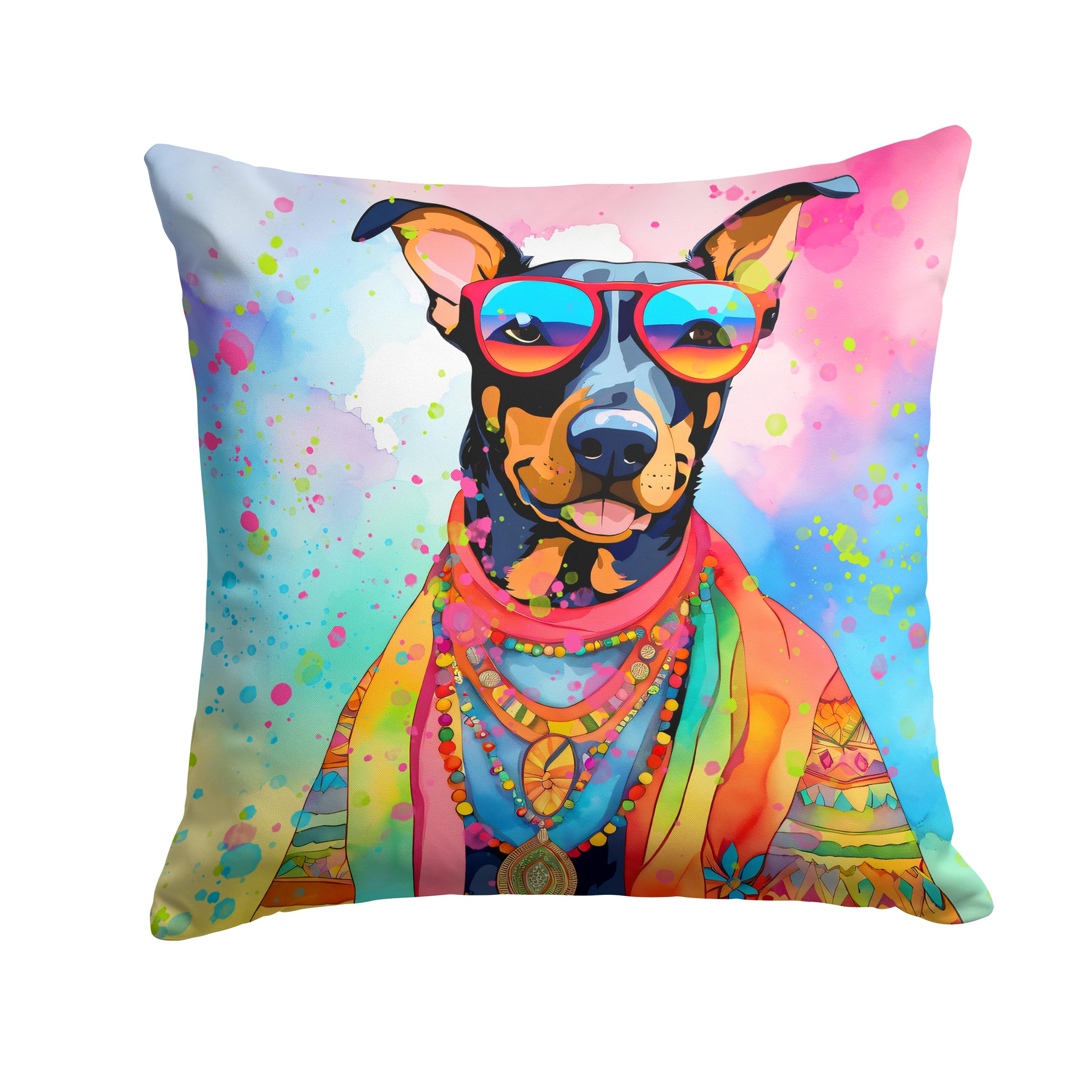 Doberman Pinscher Hippie Dawg Throw Pillow