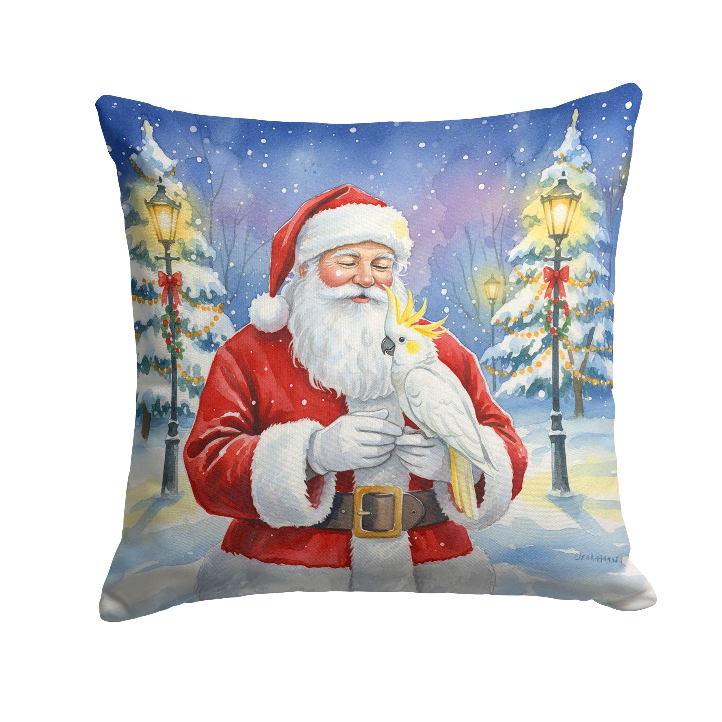 Carolines Treasures Sulphur Crested Cockatoo with Santa Claus Throw Pillow Decorative Indoor Outdoor Accent Cushion for Couch, Bed or Patio, 18Hx18W