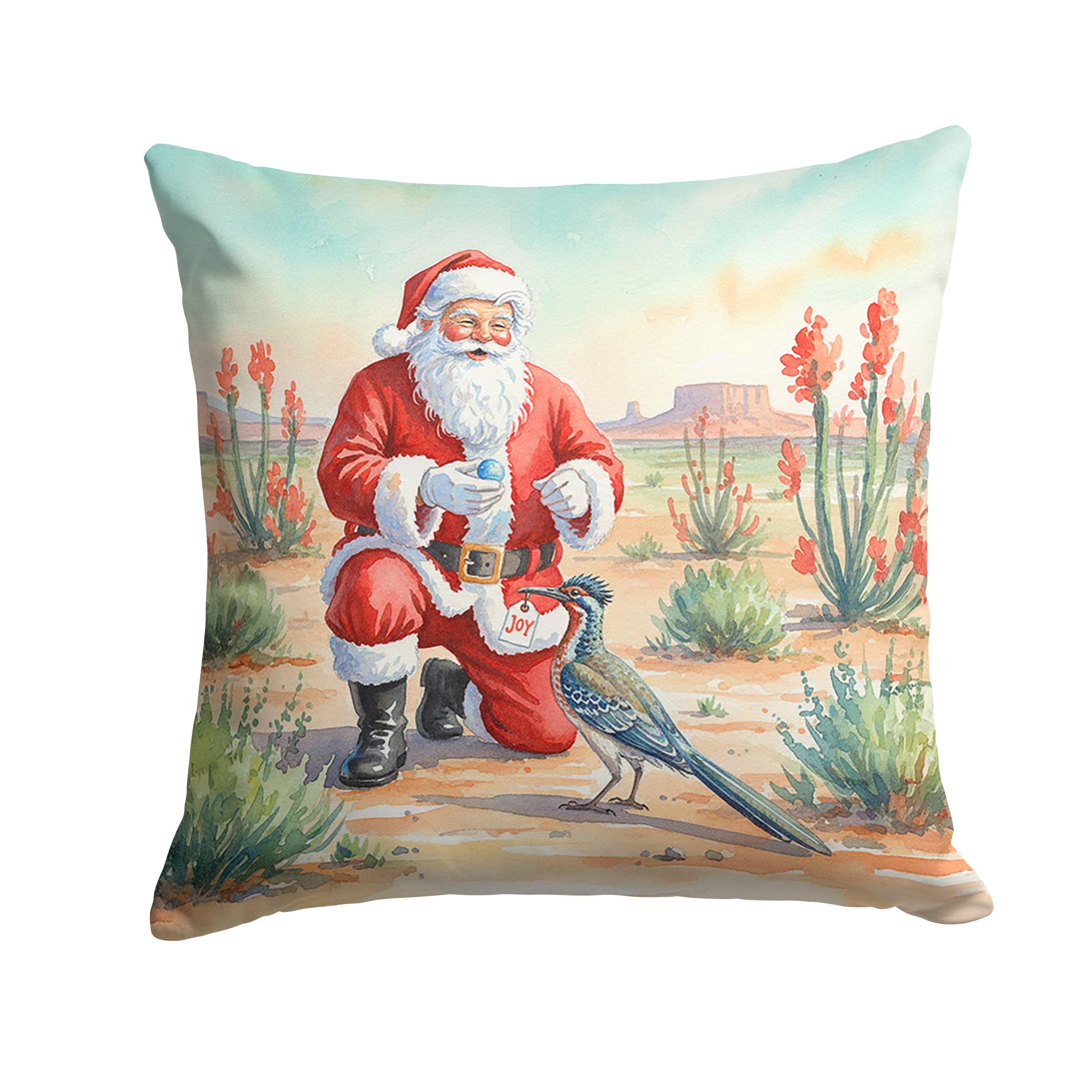Carolines Treasures Santa Claus with a Roadrunner Christmas Throw Pillow Decorative Indoor Outdoor Accent Cushion for Couch, Bed or Patio, 14Hx14W