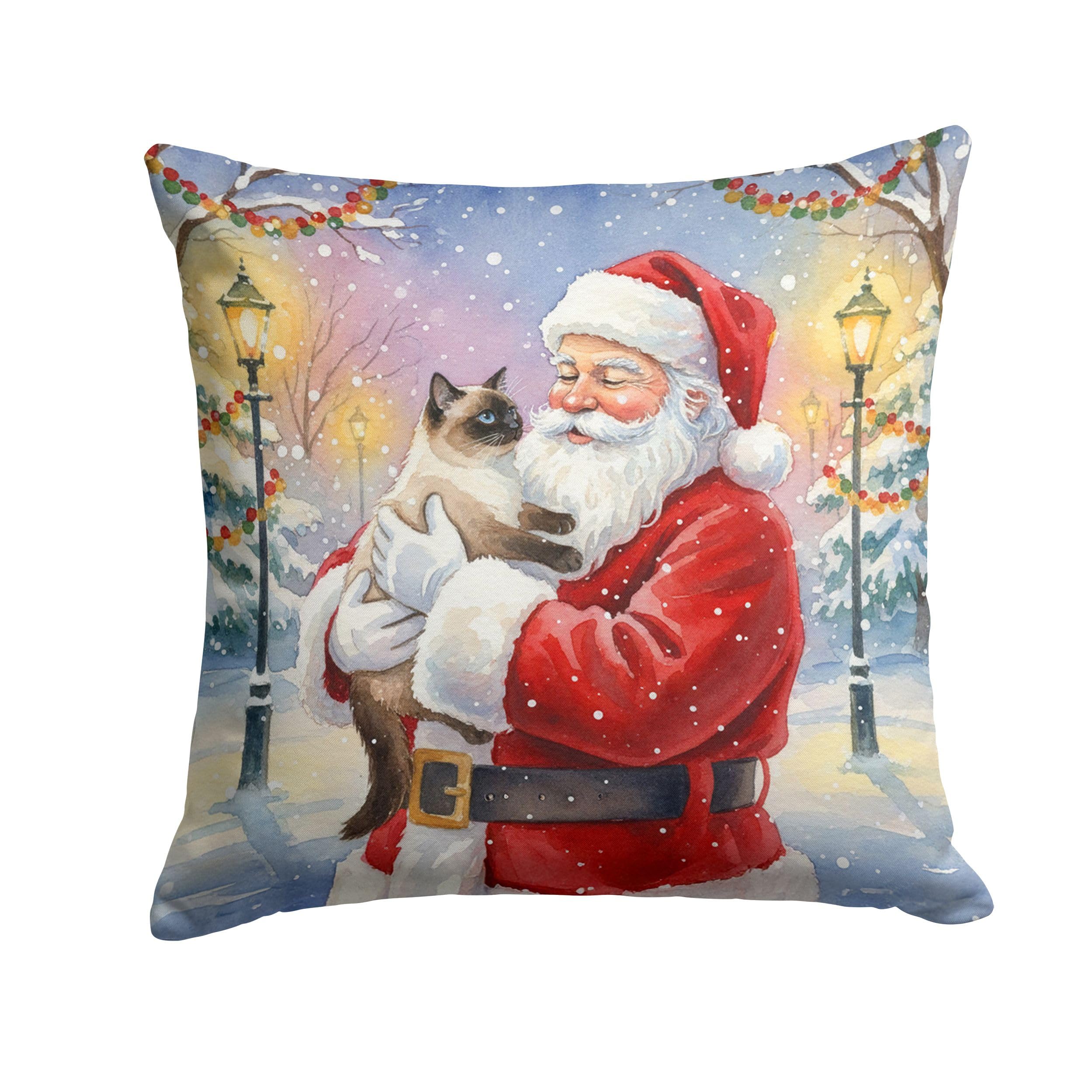 Carolines Treasures Seal Point Cat with Santa Claus Throw Pillow Decorative Indoor Outdoor Accent Cushion for Couch, Bed or Patio, 18Hx18W