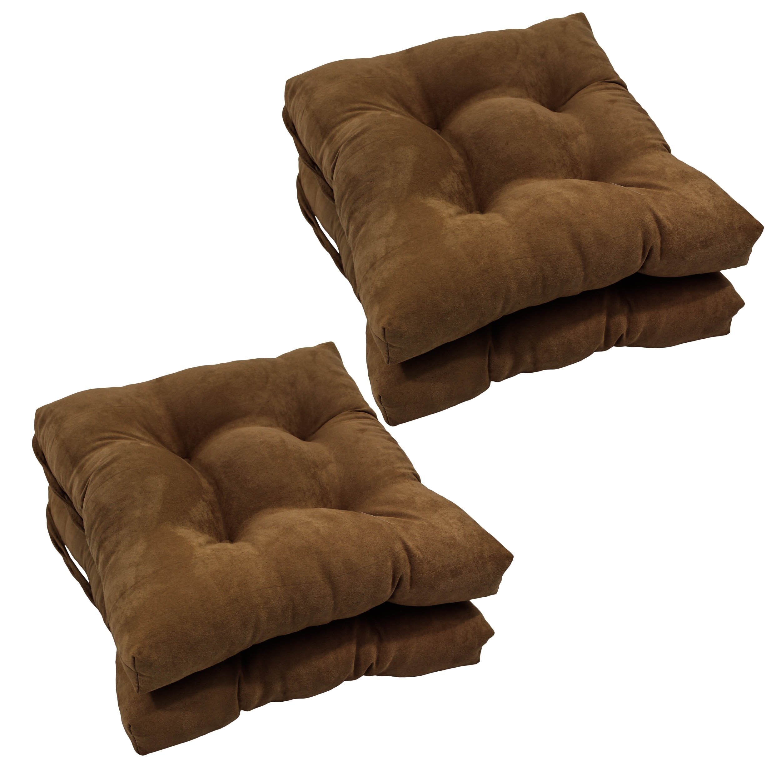16-inch Solid Micro Suede Square Tufted Chair Cushions (Set of 4) - Chocolate