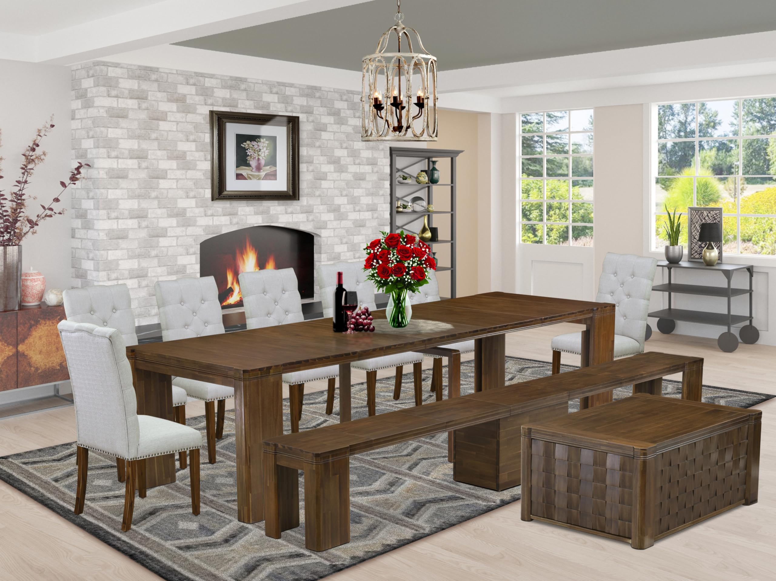 10 Pieces Extendable Dining Set Includes a Rectangle Kitchen Table
