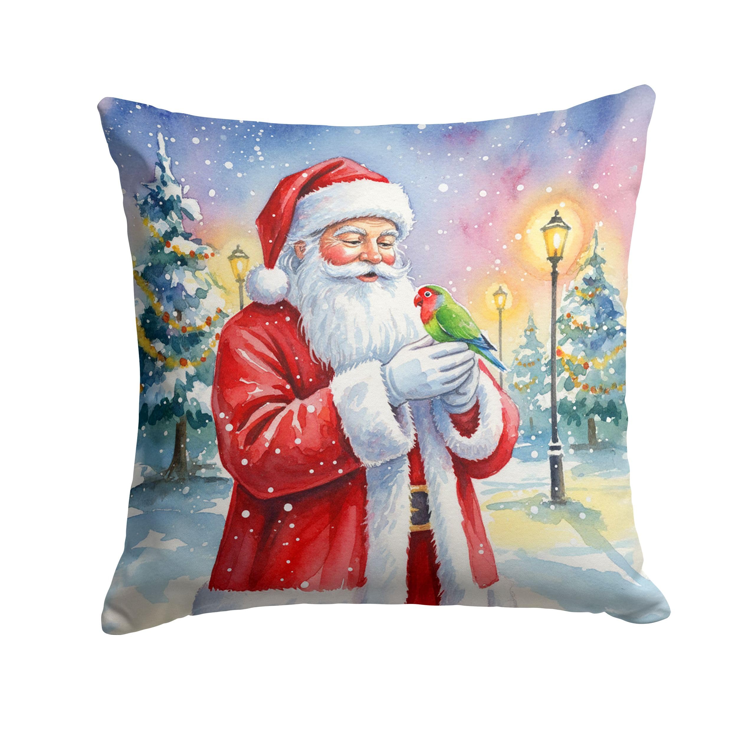 Carolines Treasures Lovebird with Santa Claus Throw Pillow Decorative Indoor Outdoor Accent Cushion for Couch, Bed or Patio, 18Hx18W