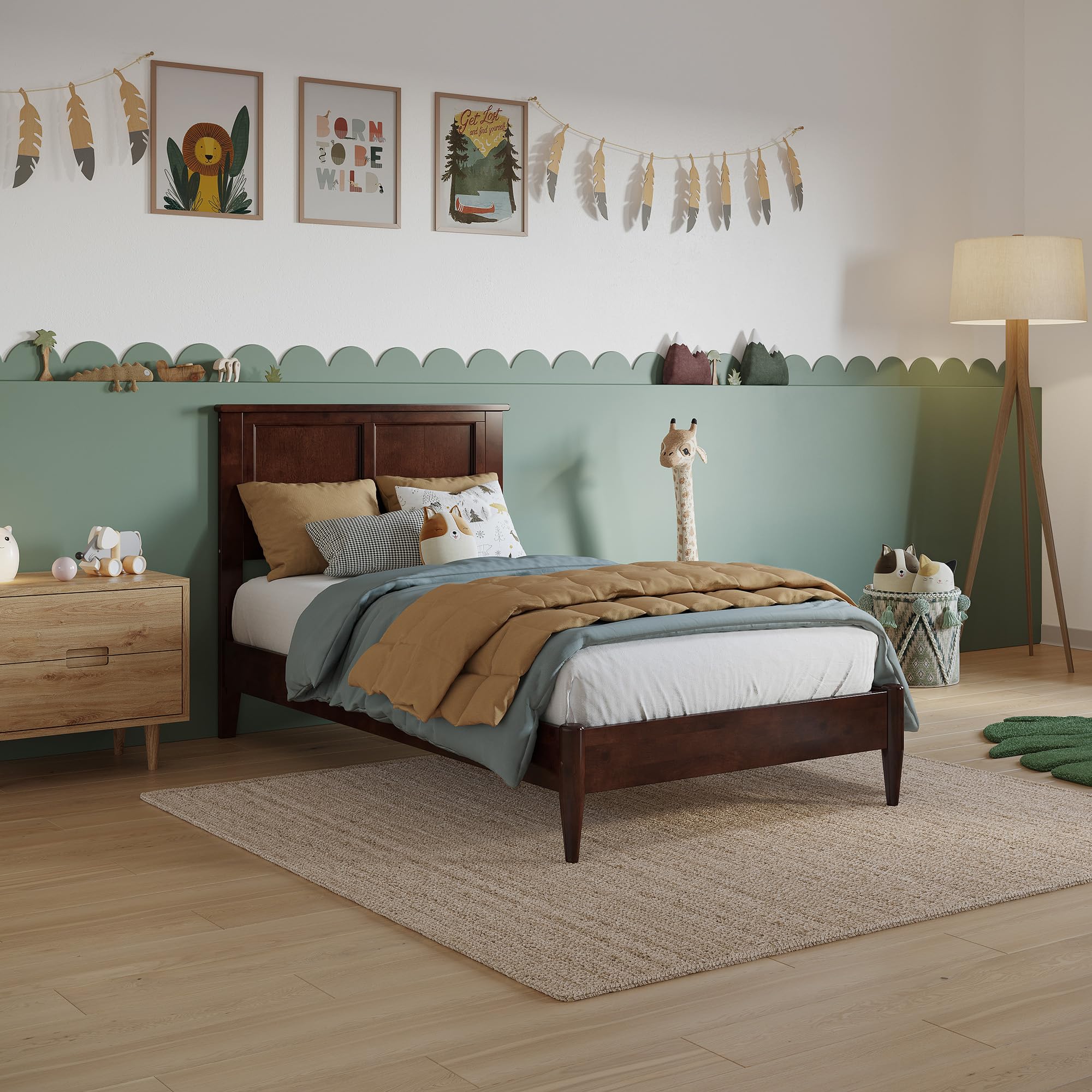 Charlotte Twin Solid Wood Low Profile Platform Bed in Walnut