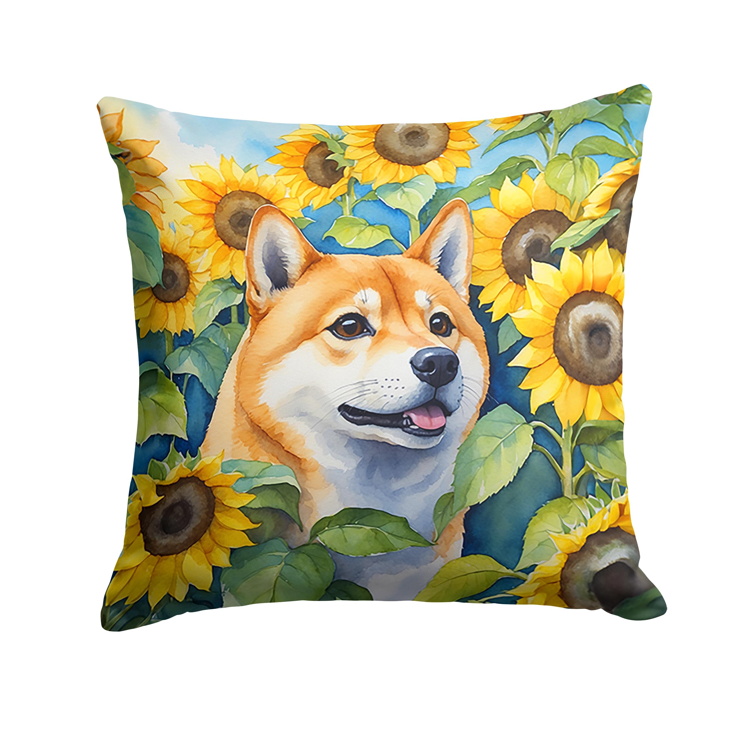 Shiba Inu In Sunflowers Throw Pillow