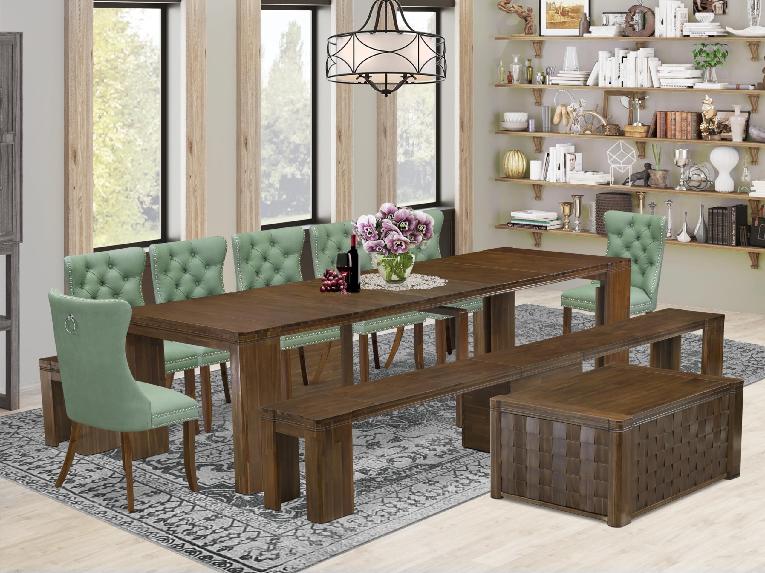 10 Pieces Extendable Dining Set Includes a Rectangle Kitchen Table