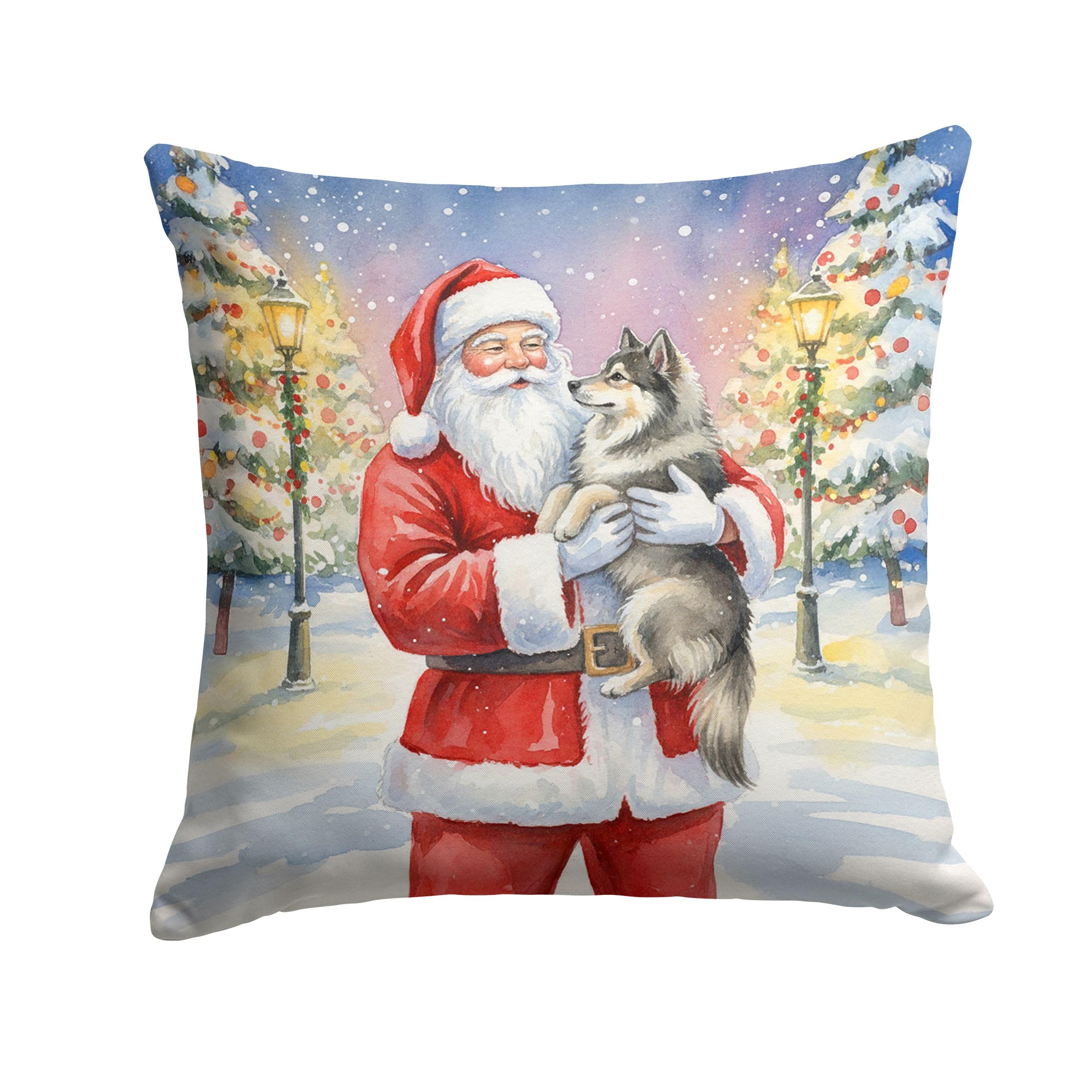 Carolines Treasures Keeshond with Santa Claus Throw Pillow Decorative Indoor Outdoor Accent Cushion for Couch, Bed or Patio, 18Hx18W