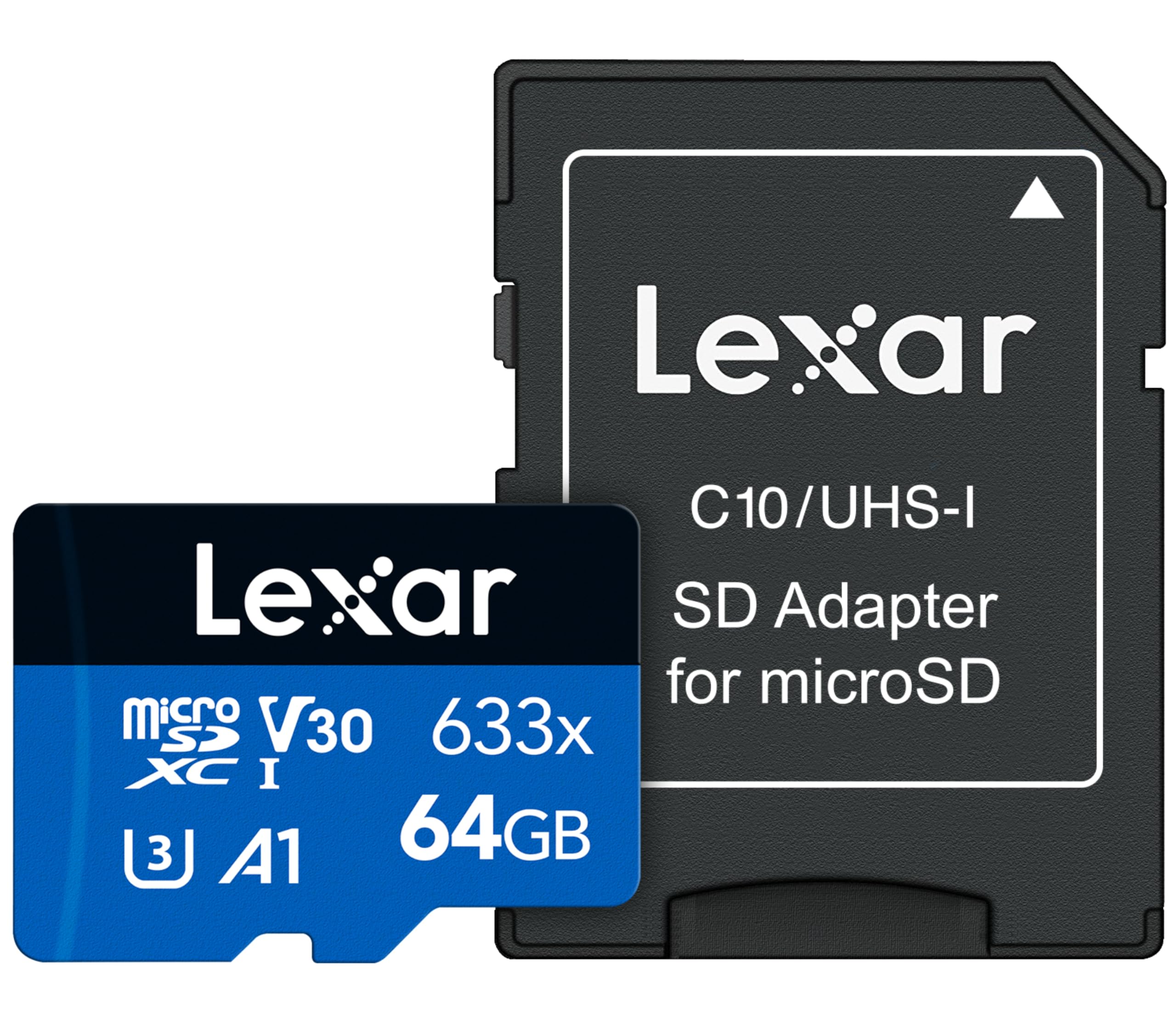 Lexar High Performance MicroSDXC, 64GB, 633x, UHS-I, w/ SD Adapter