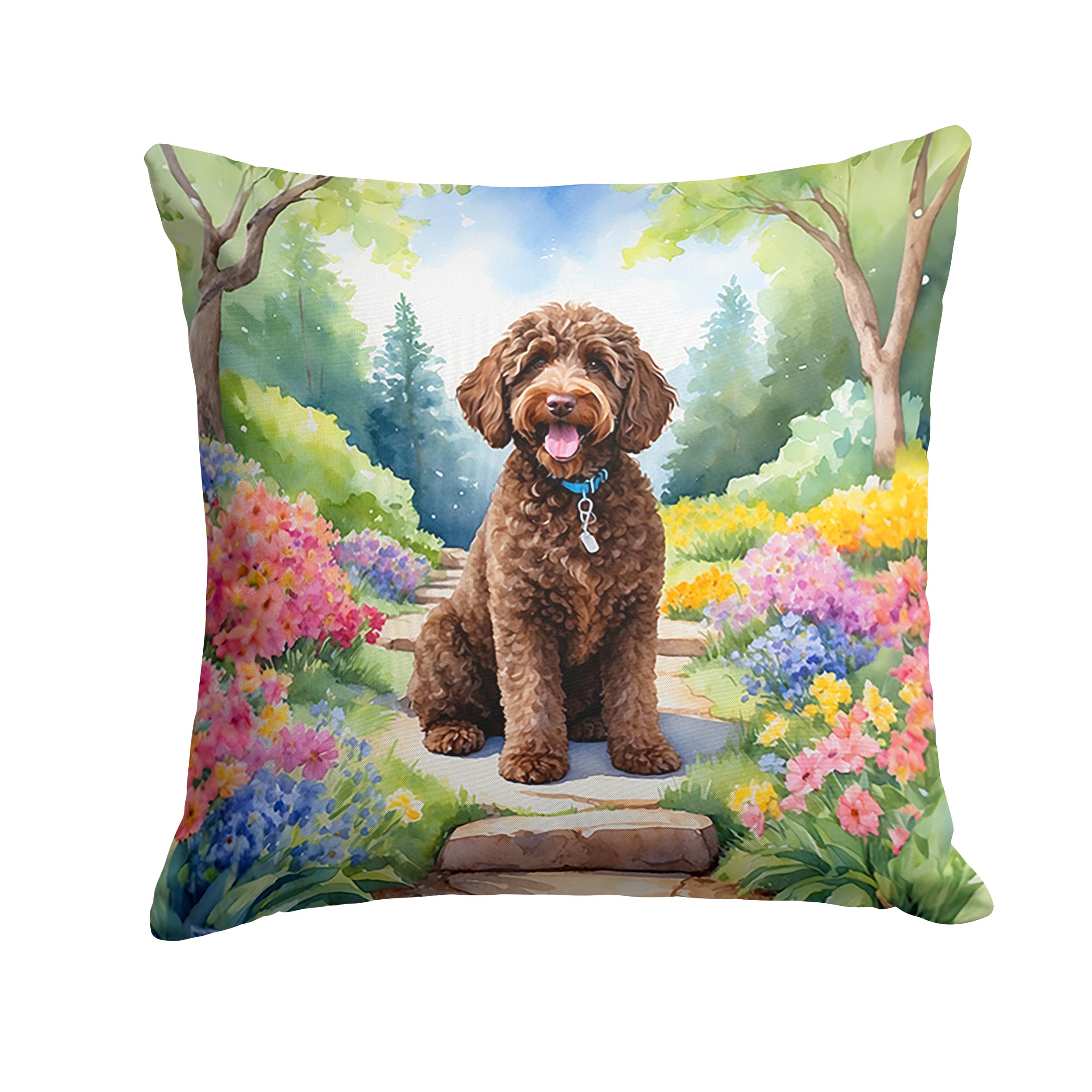Carolines Treasures Labradoodle Spring Path Throw Pillow Machine Washable, Indoor Outdoor Decorative Pillow for Couch, Bed or Patio, 18Hx18W