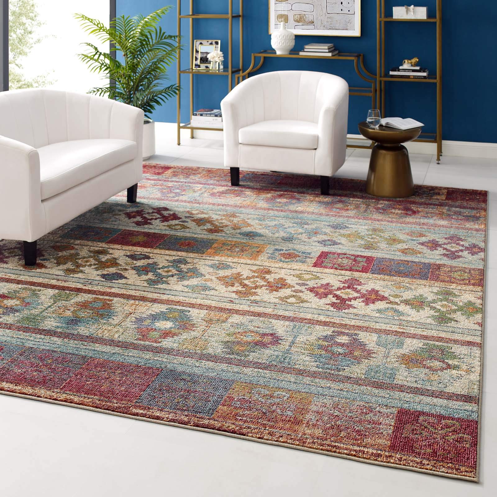 Tribute Nala Distressed Vintage Floral Lattice 8x10 Area Rug - Multicolored