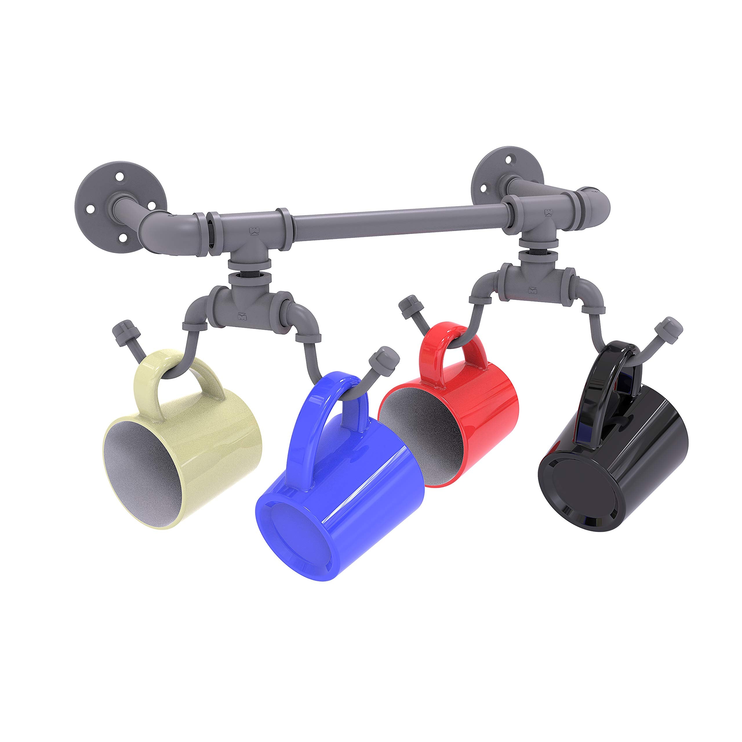 Pipeline Collection Wall Mounted 4 Coffee Mug Rack - Matte Gray