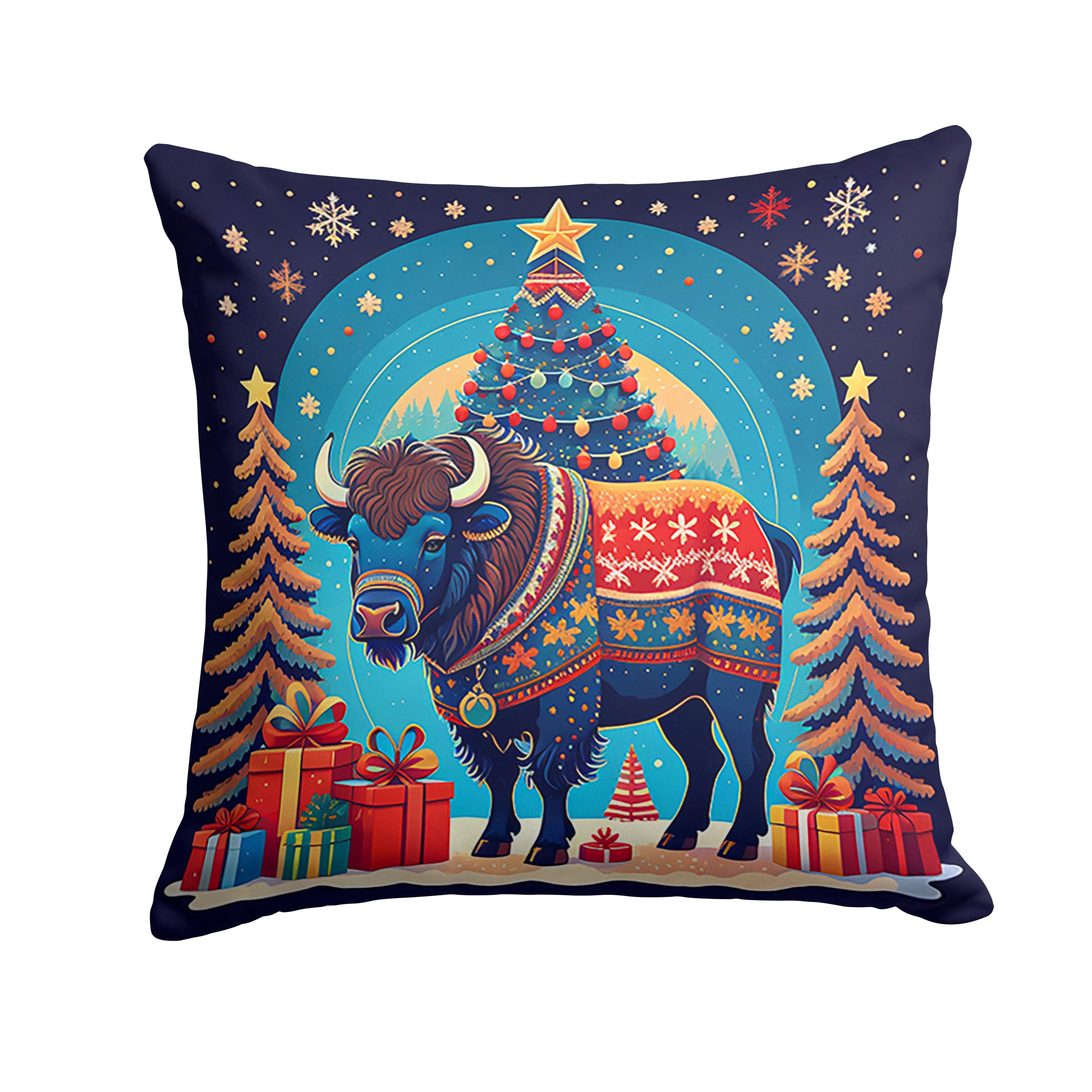 Carolines Treasures DAC1171PW1818 Buffalo Christmas Fabric Decorative Pillow Machine Washable, Indoor Outdoor Decorative Pillow for Couch, Bed or Patio, 18Hx18W