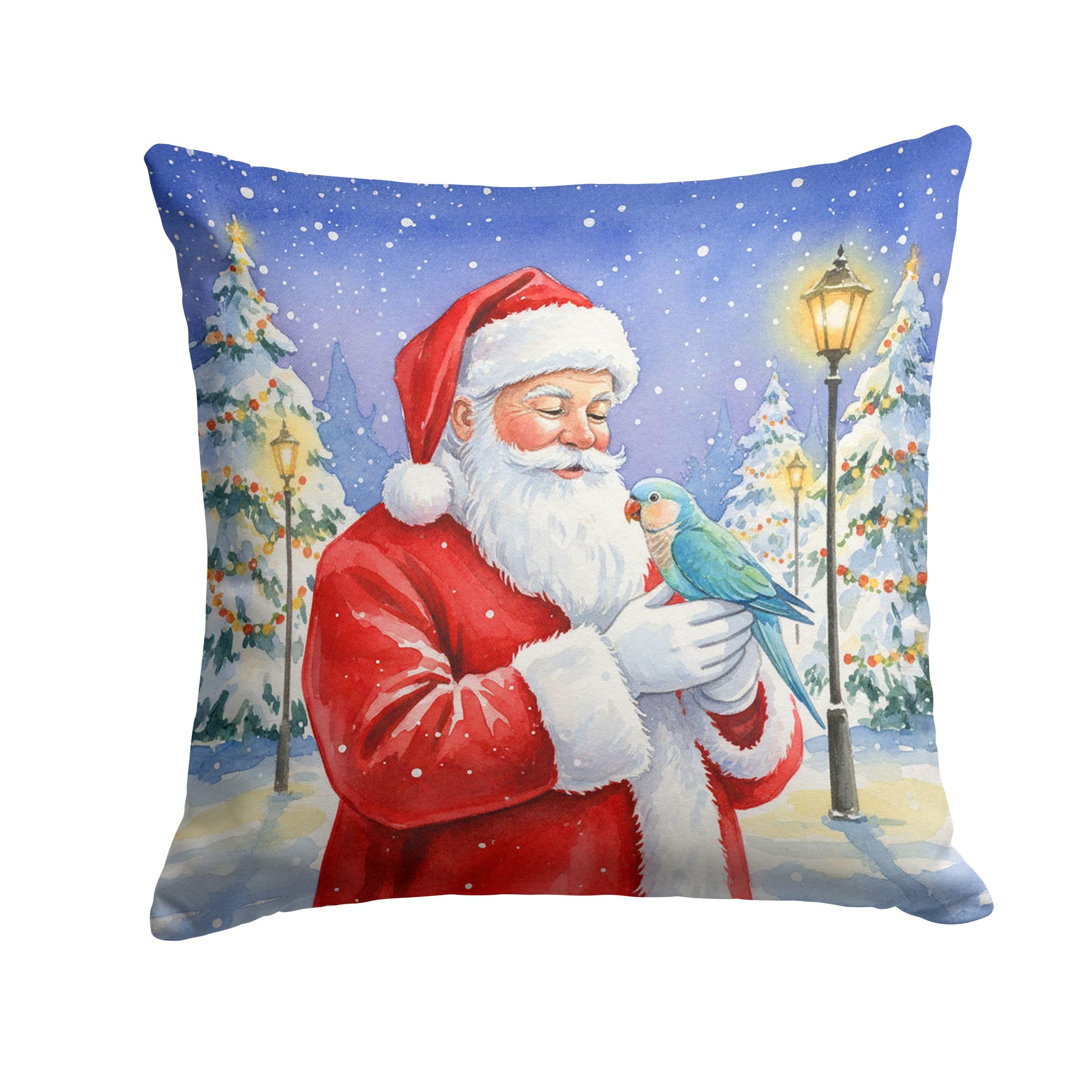 Carolines Treasures Blue Quaker with Santa Claus Throw Pillow Decorative Indoor Outdoor Accent Cushion for Couch, Bed or Patio, 14Hx14W