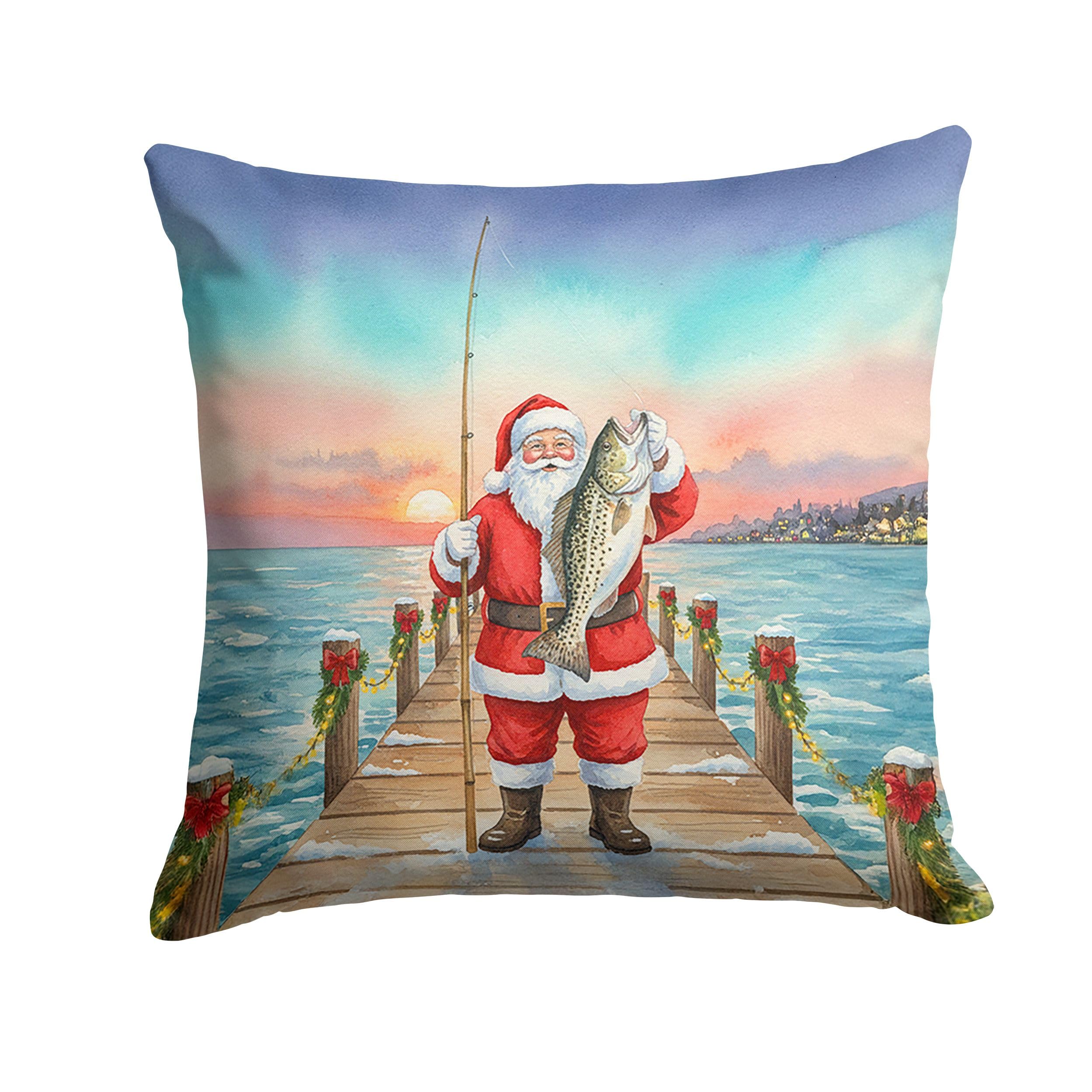 Carolines Treasures Fishing Santa Claus with Speckled Trout Christmas Throw Pillow Decorative Indoor Outdoor Accent Cushion for Couch, Bed or Patio, 14Hx14W