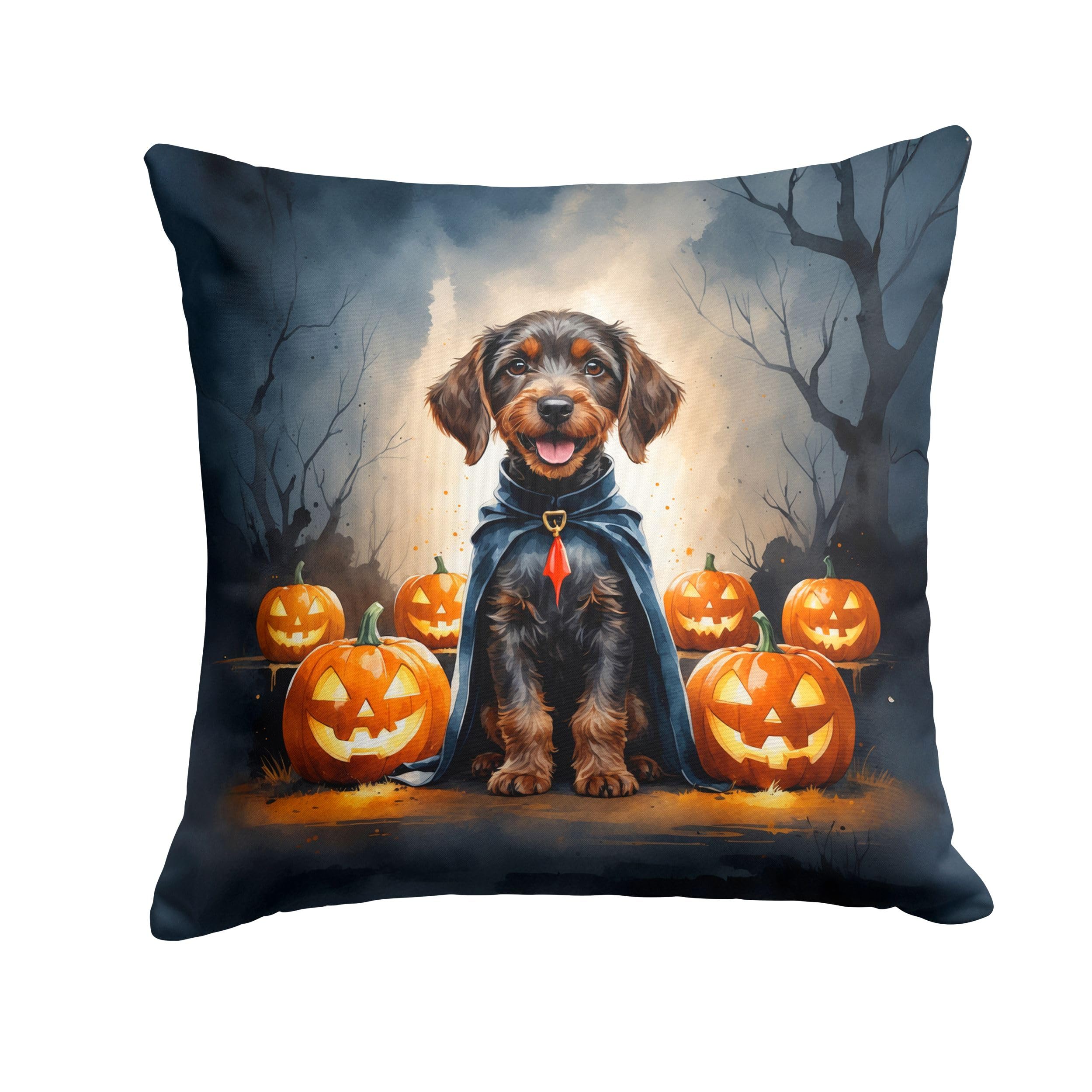 Carolines Treasures German Wirehaired Pointer Puppy Halloween Throw Pillow Machine Washable, Indoor Outdoor Decorative Pillow for Couch, Bed or Patio, 14Hx14W