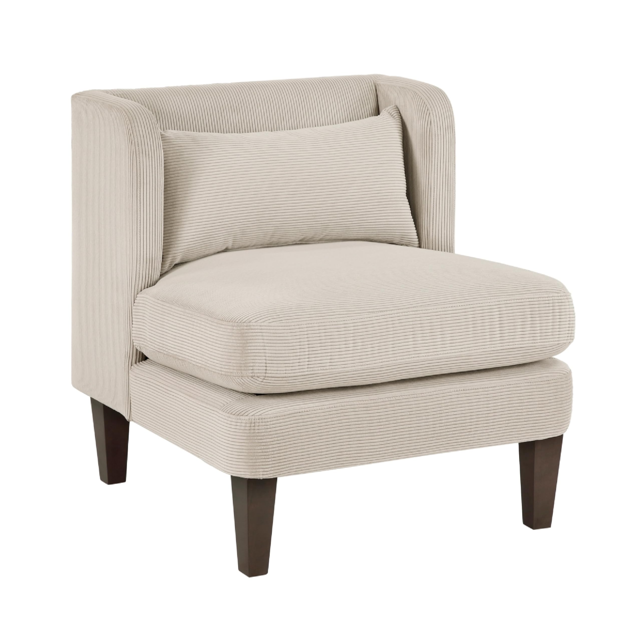 Feya Accent Chair w Pillow, Channeled Taupe Brown Corduroy, Brown Legs