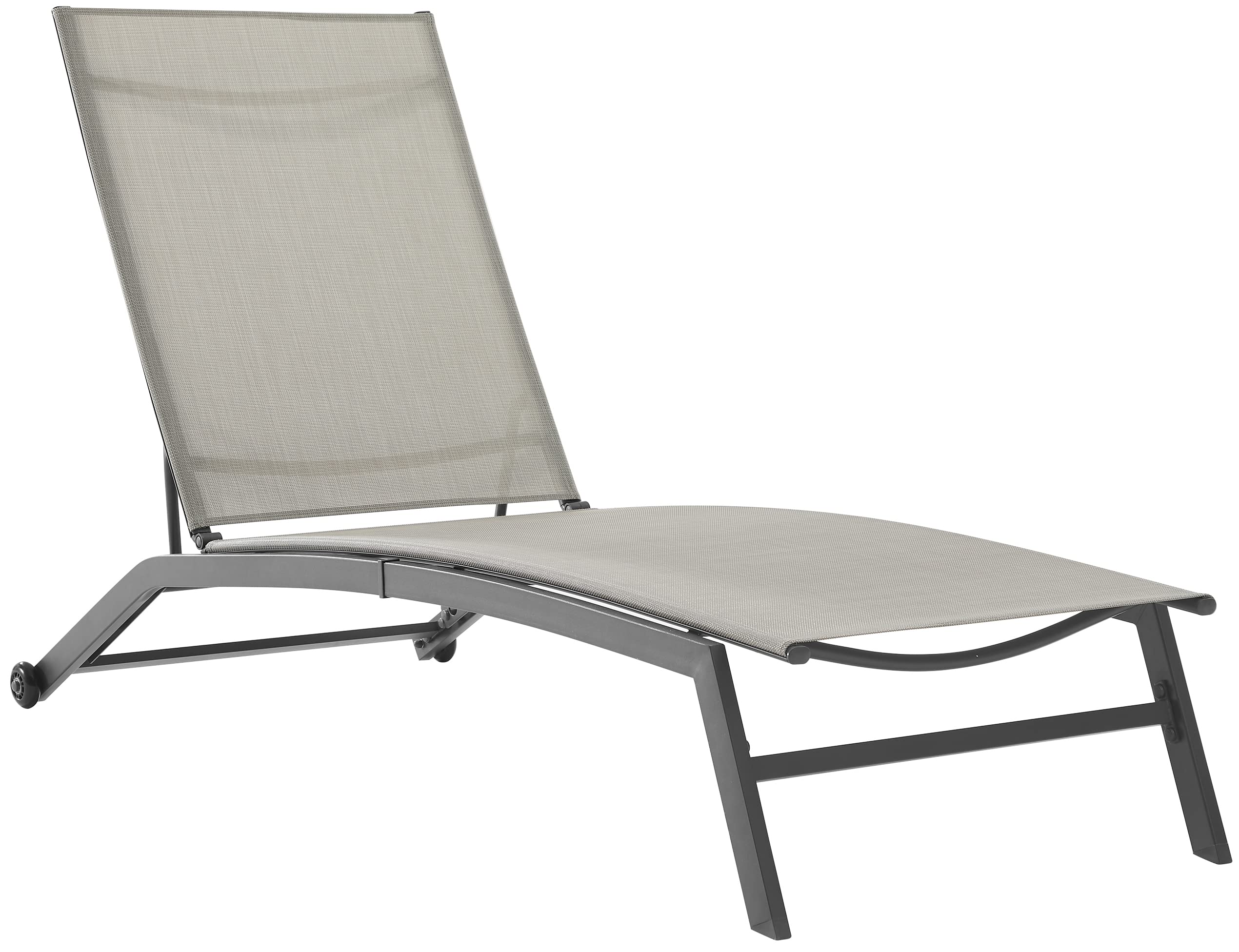 Crosley Furniture Weaver Reclining Mesh Outdoor Chaise Lounge Chair With Wheels For Patio, Deck, Poolside, Matte Black/Light Gray