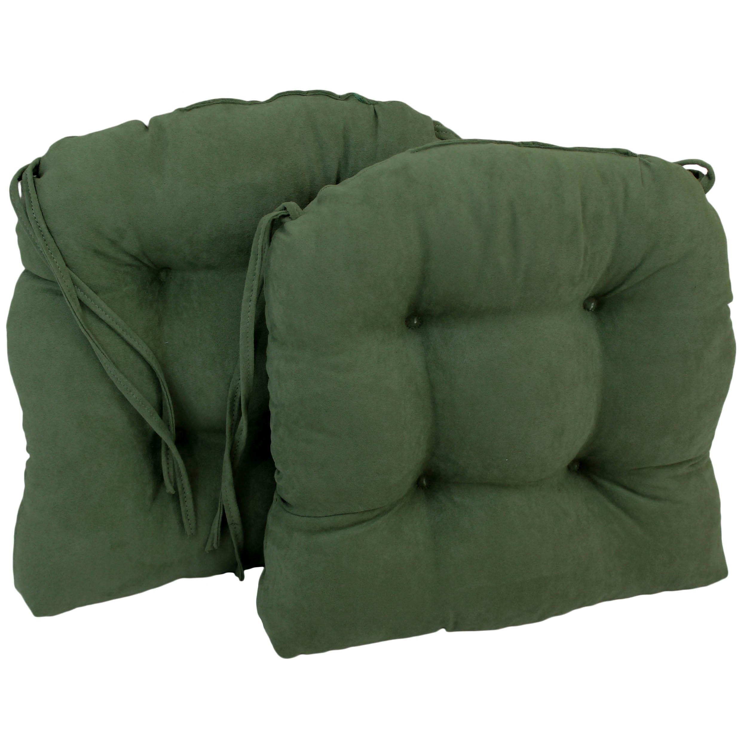 16-inch Solid Microsuede U-shaped Tufted Chair Cushions (Set of 2) - Hunter Green