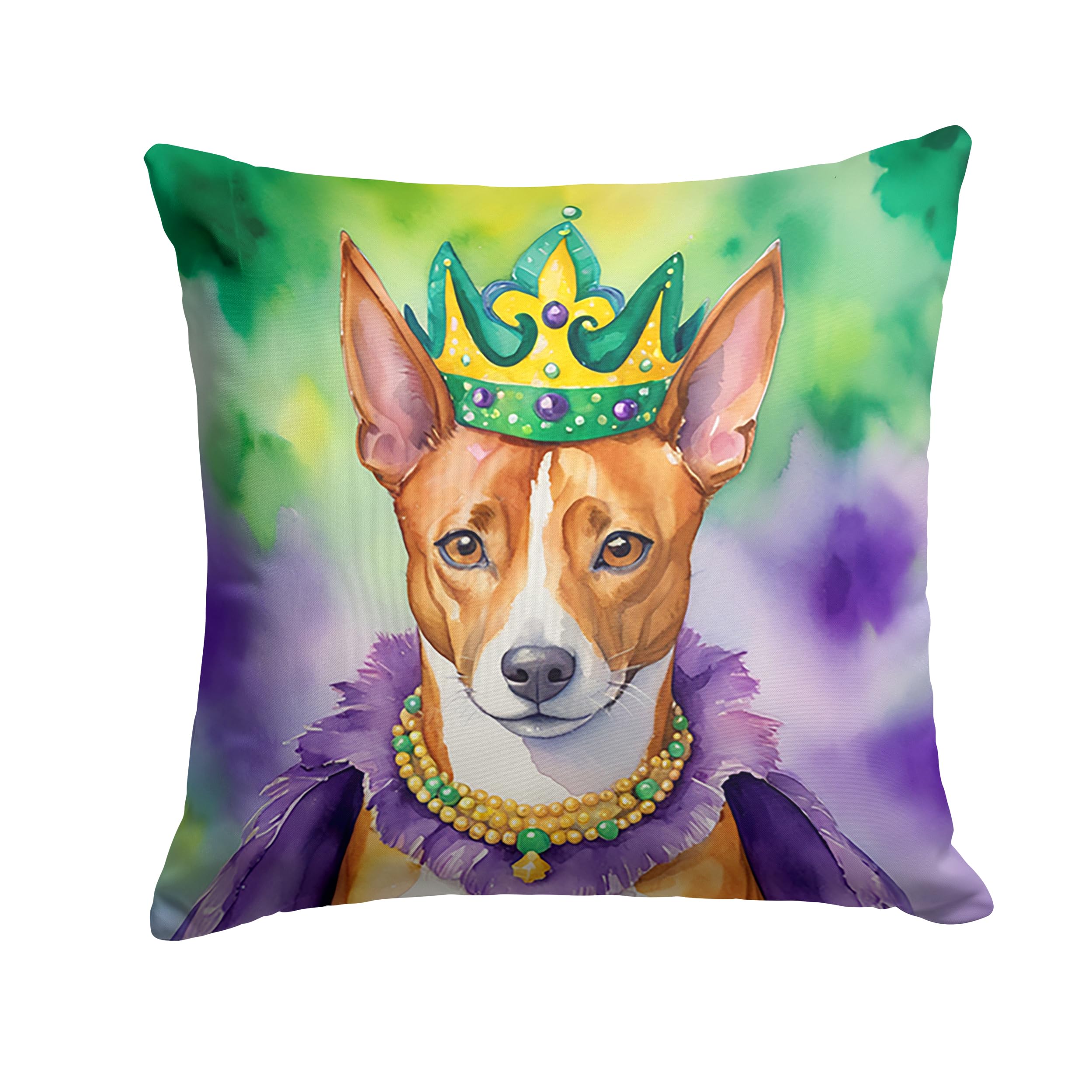 Carolines Treasures Basenji King of Mardi Gras Throw Pillow Machine Washable, Indoor Outdoor Decorative Pillow for Couch, Bed or Patio, 18Hx18W