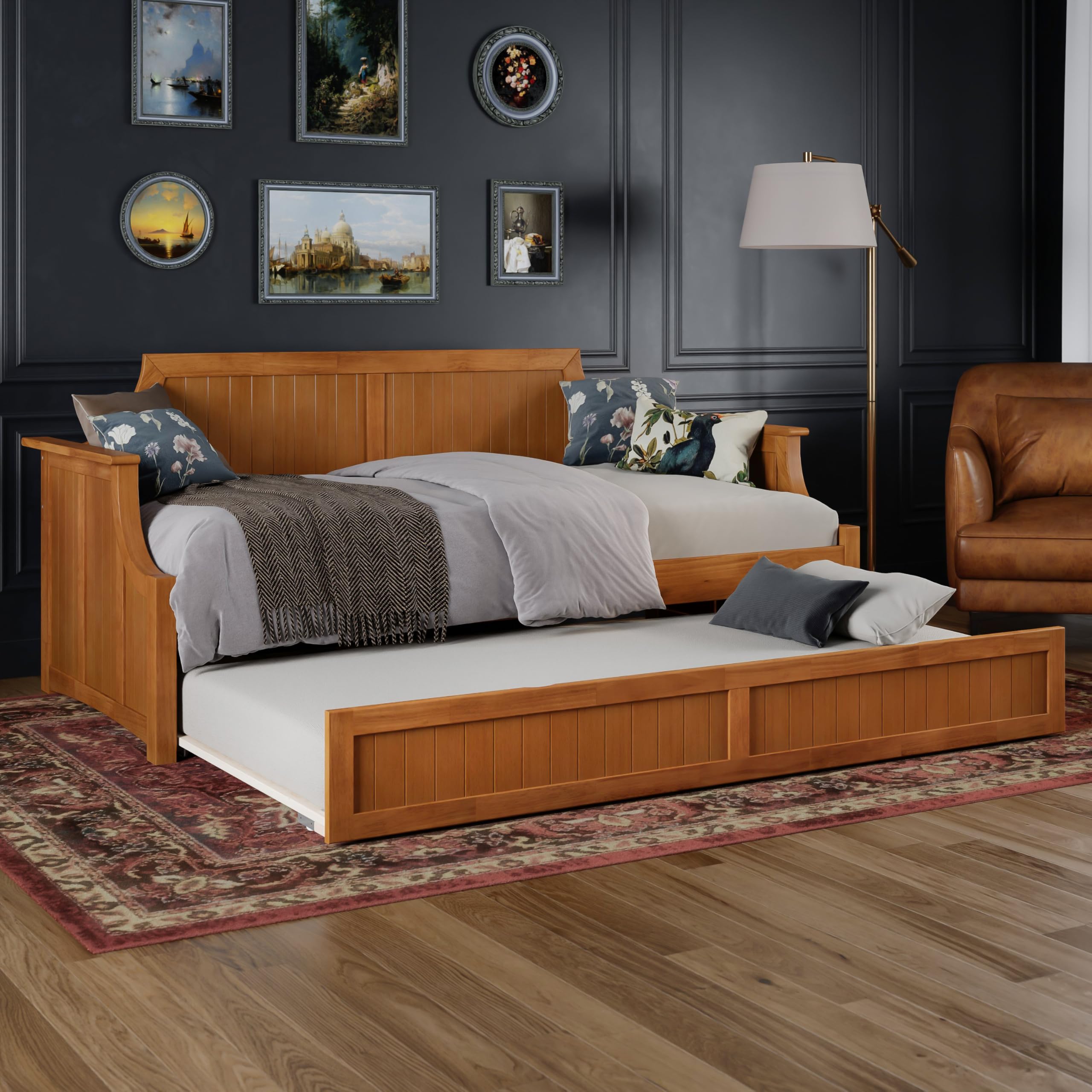 AFI Cambridge Twin Size Daybed with Twin Trundle in Light Toffee