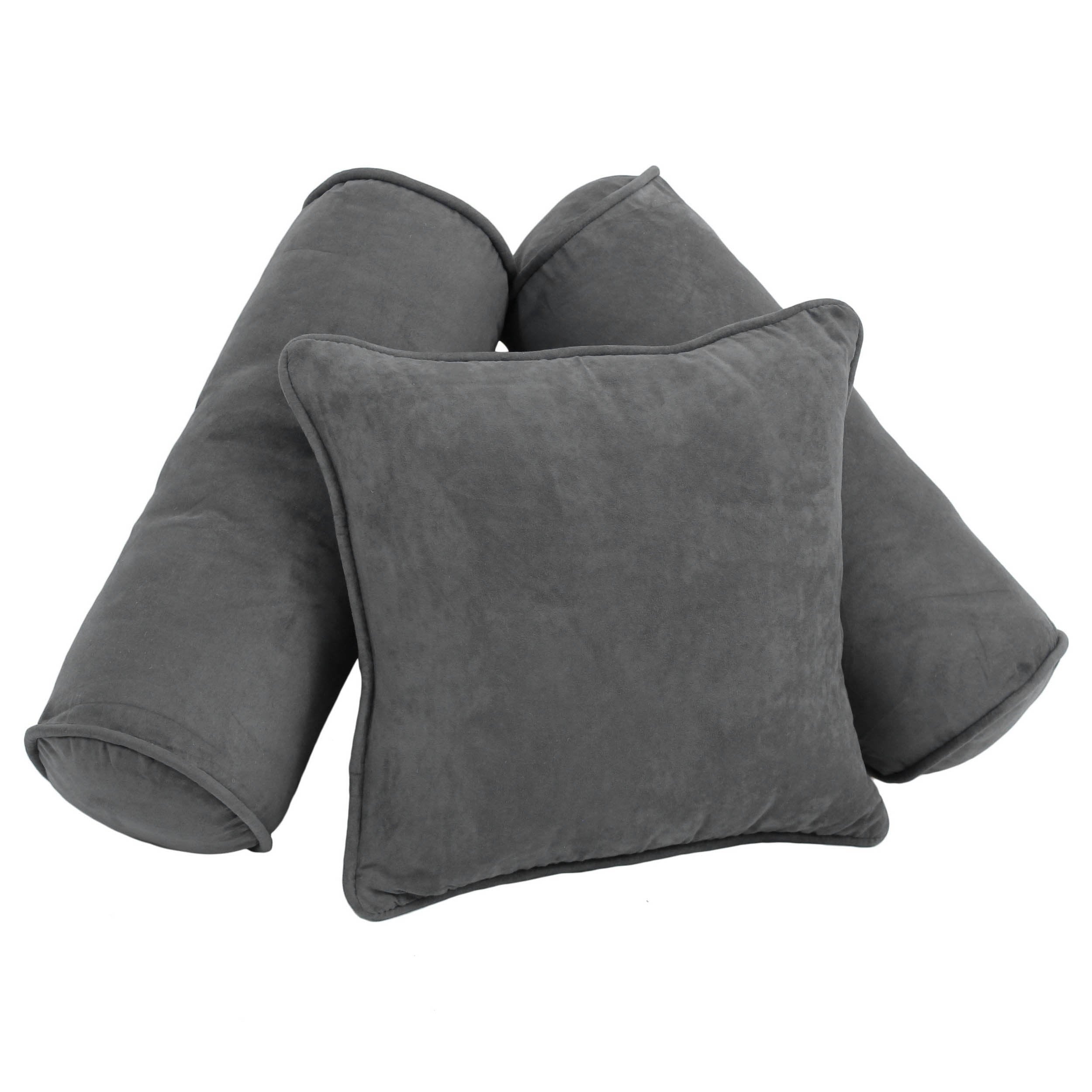 Double-corded Solid Microsuede Throw Pillows with Inserts (Set of 3) - Steel Grey