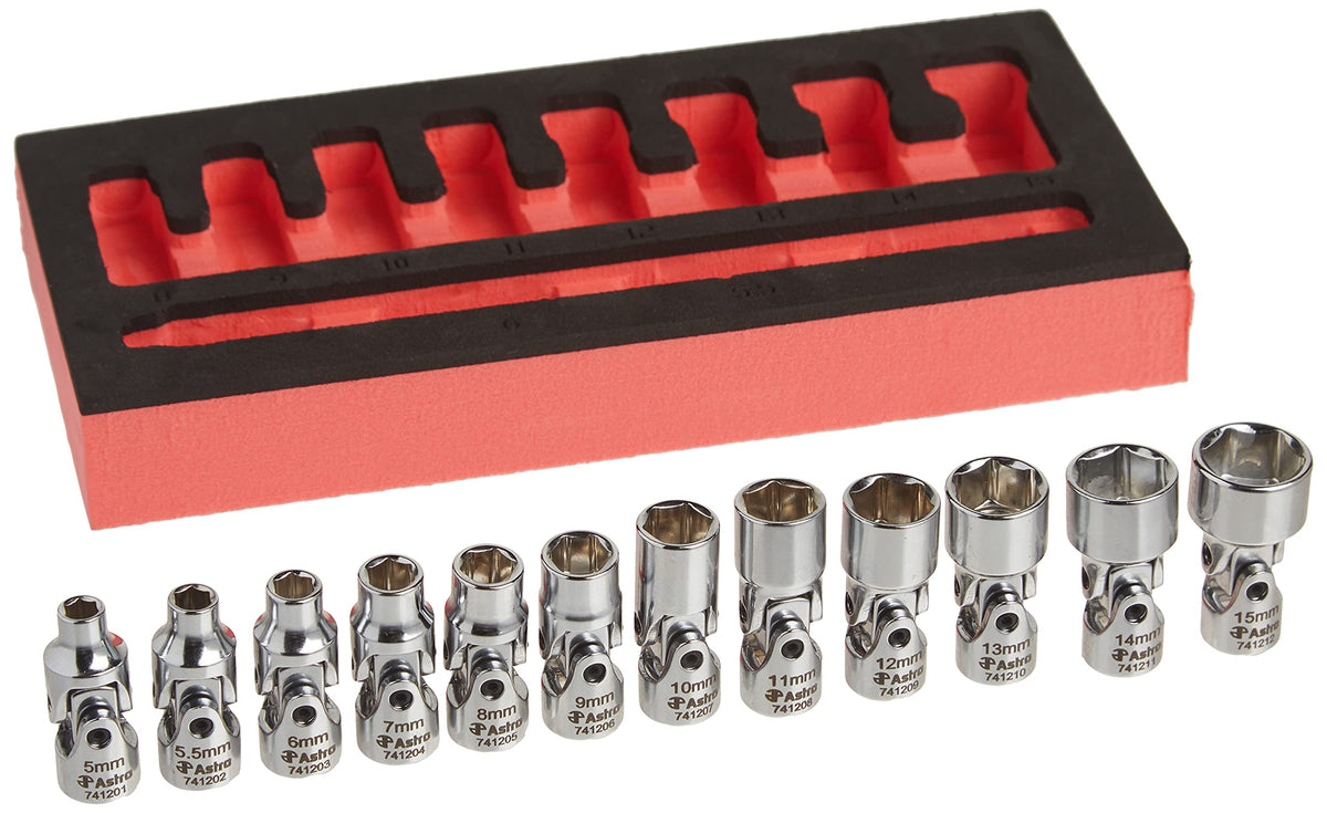 Astro Pneumatic Tool 7412 12-Piece 1/4 Drive Flex Socket Set - 6 Point - Metric