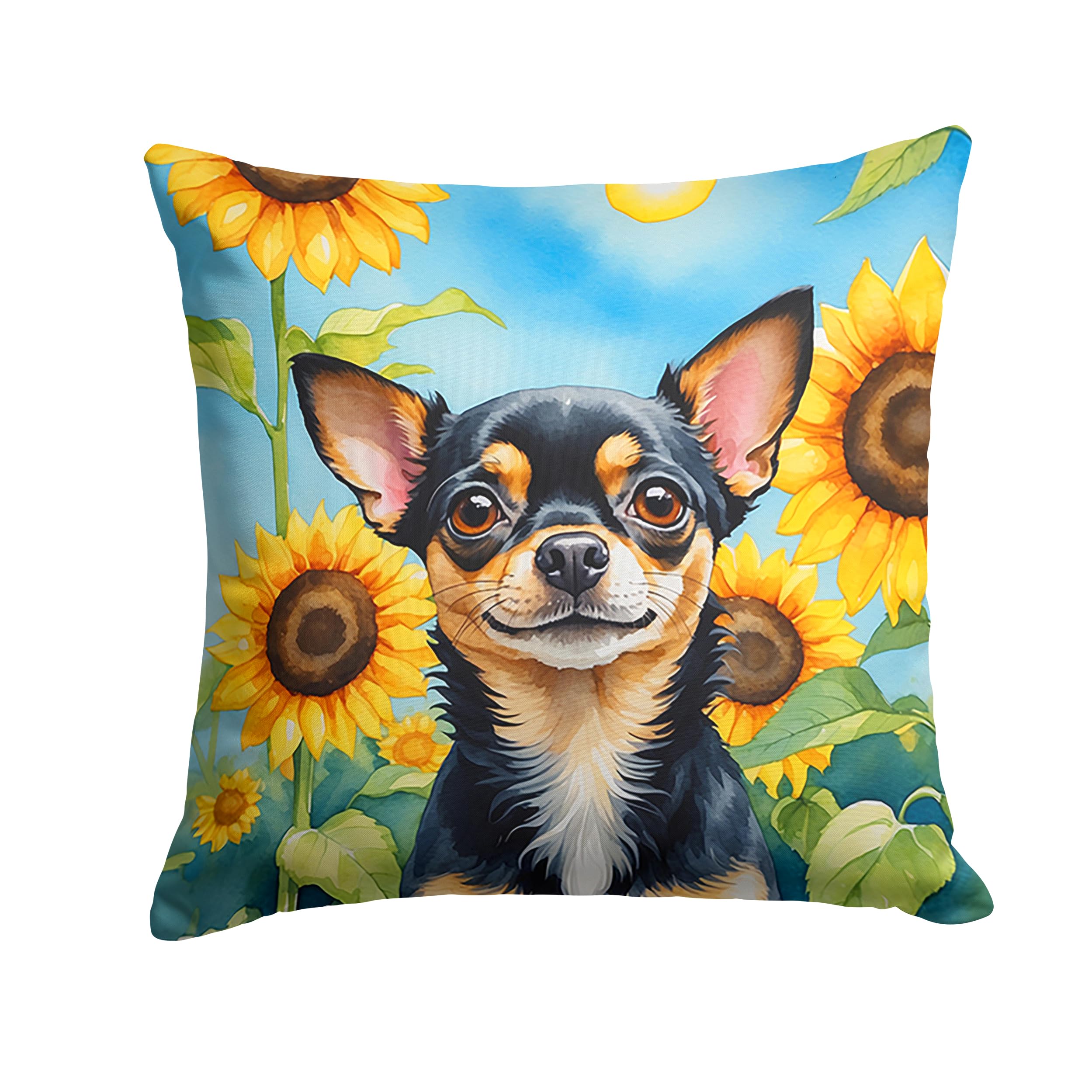 Chihuahua in Sunflowers Throw Pillow