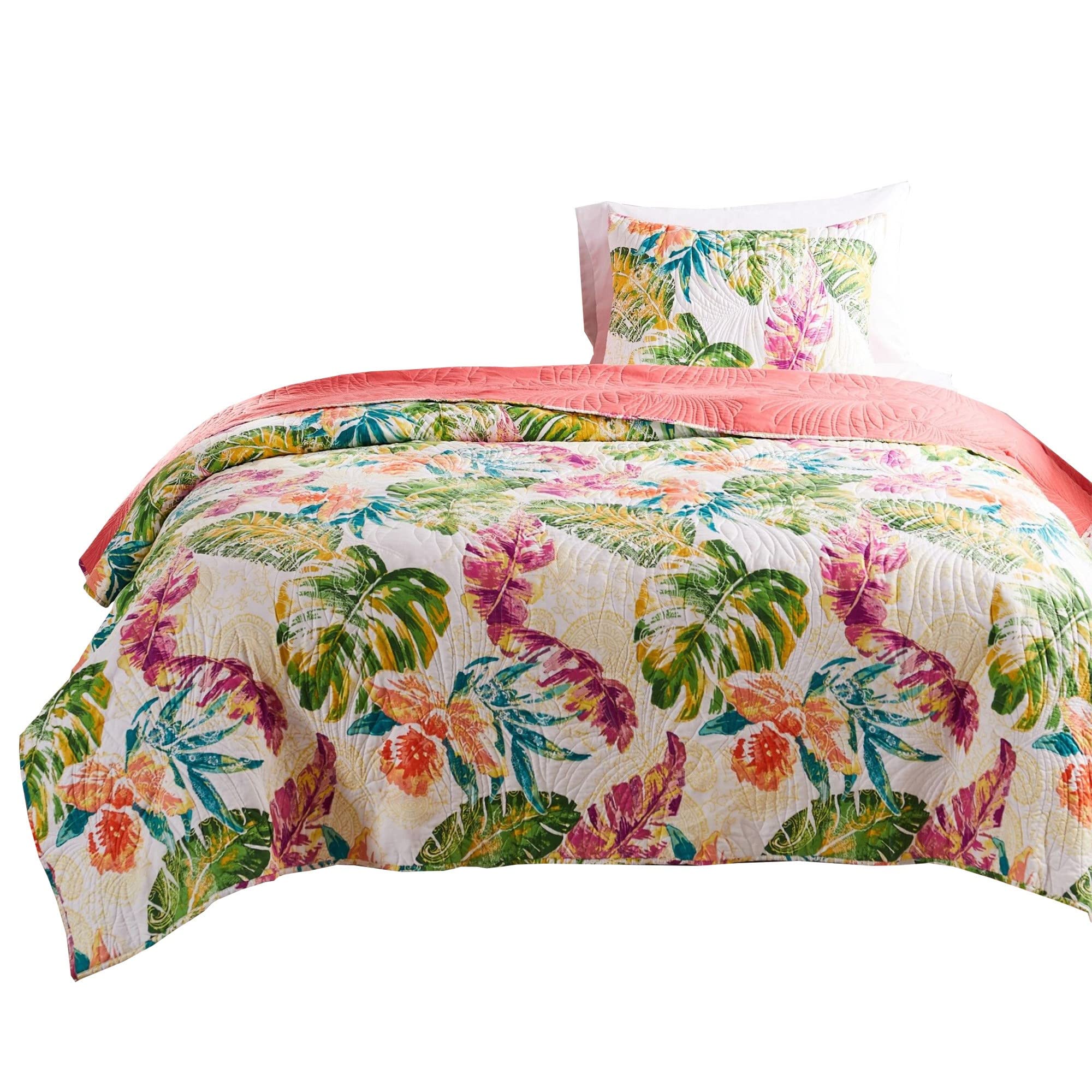 Aulne 2 Piece Twin Quilt Set with Leaf Print, Multicolor